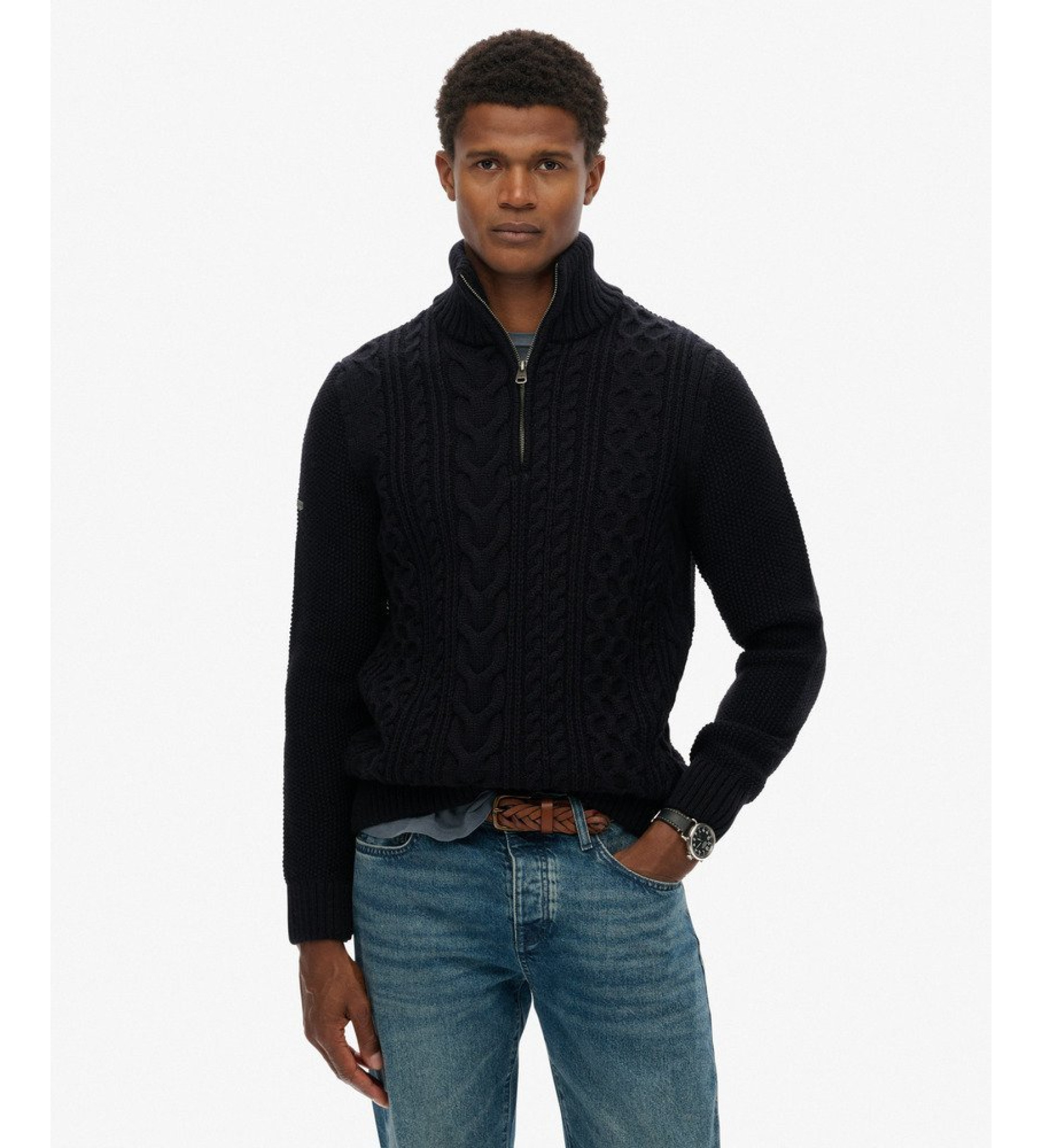 Superdry für Herren. M6110698A Jacob Cable navy Pullover (S), Lässig, Acryl, Marine