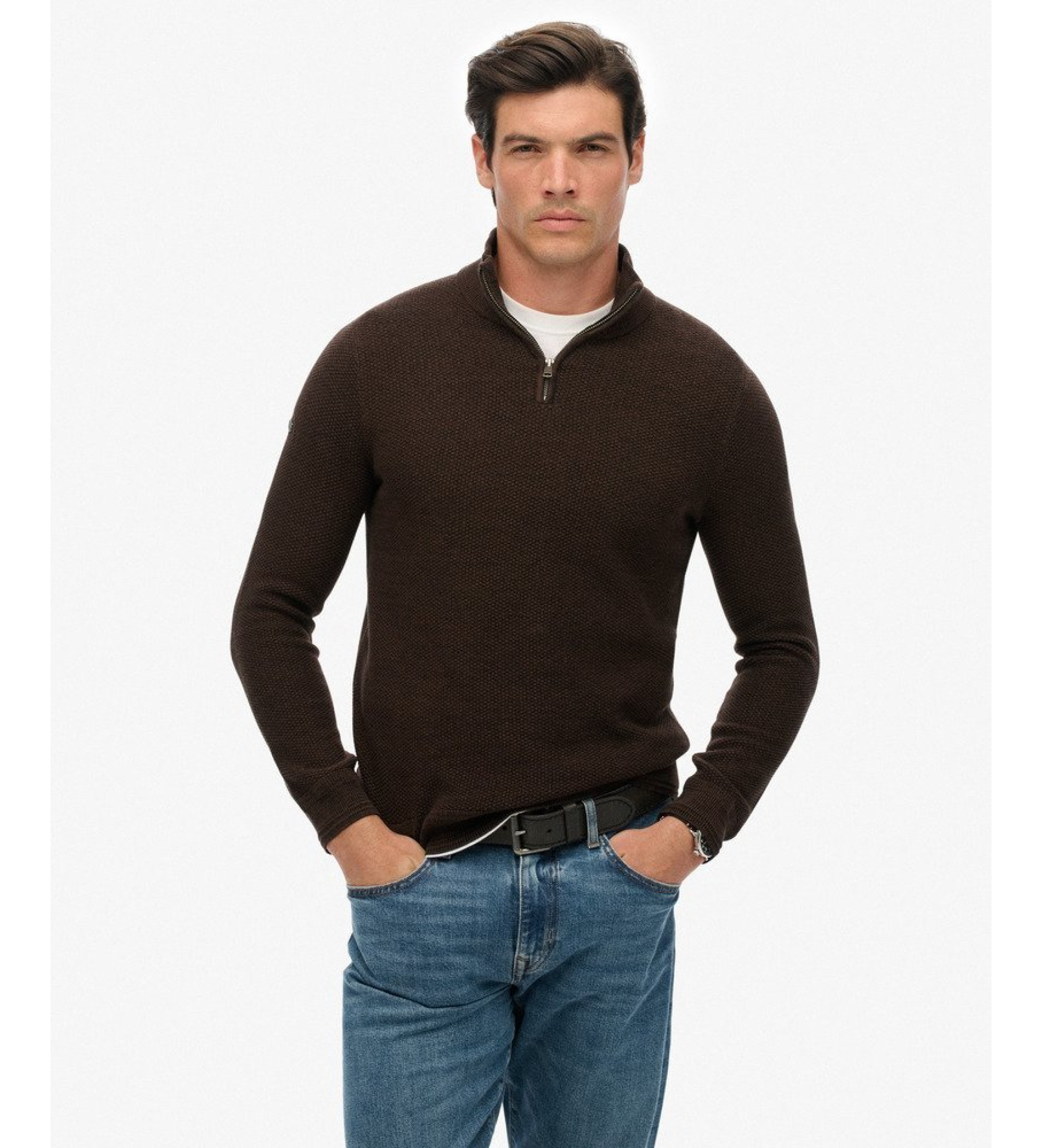 Superdry für Herren. M6110682A Jersey Texture Half Zip braun (M), Lässig, Baumwolle