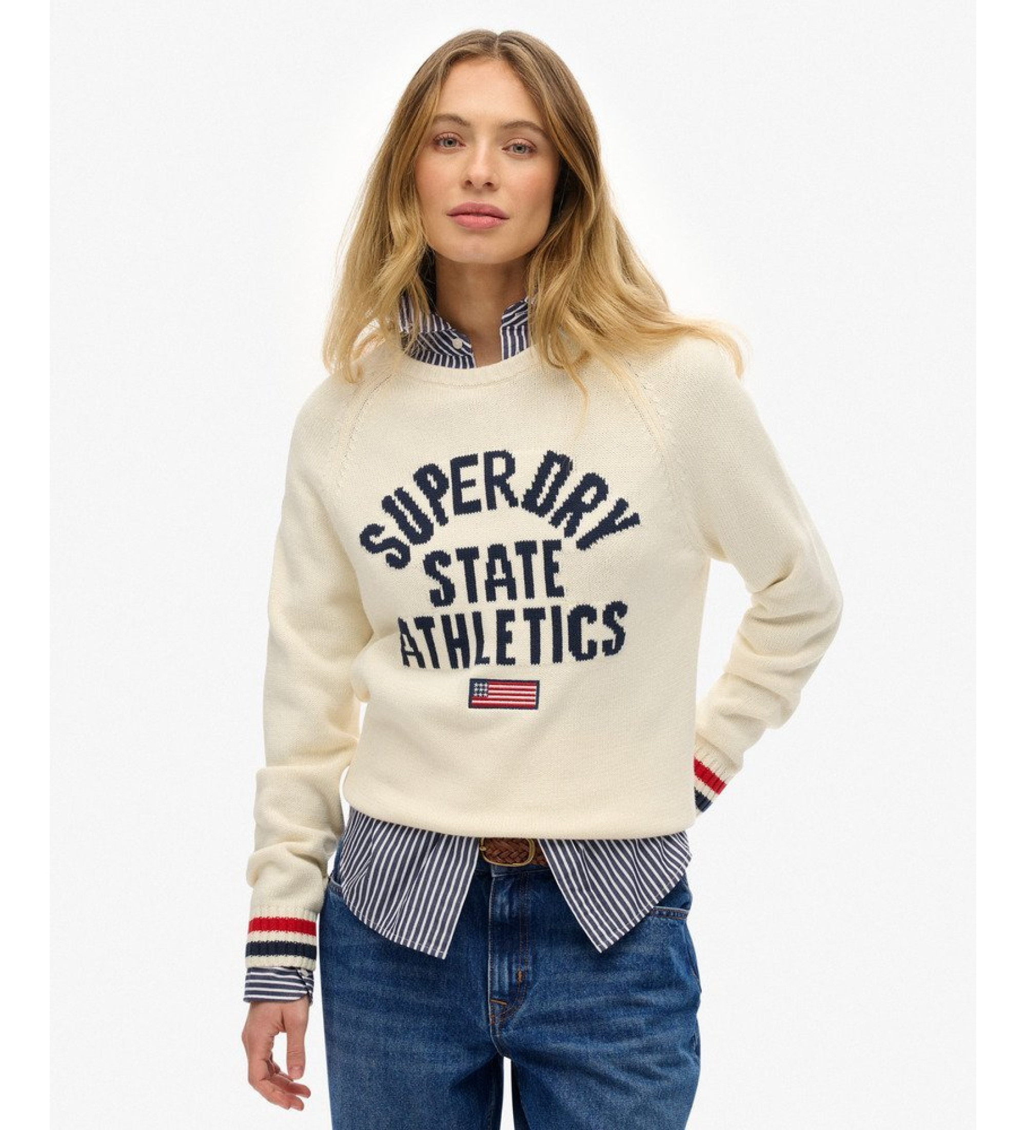 Superdry für Damen. W6110629A Schlabberpulli mit Intarsiengrafik Off-white Pullover (XL), Weiß, Lässig, Baumwolle