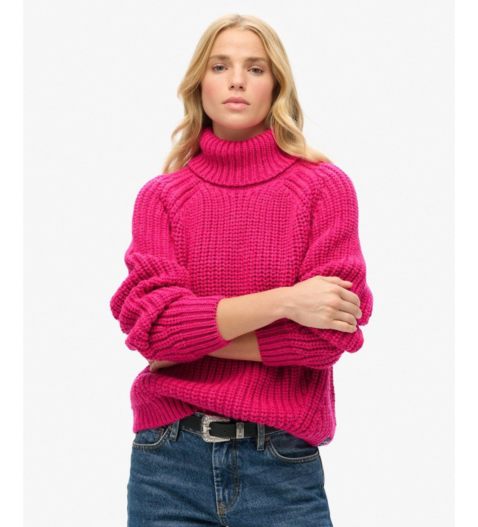 Superdry für Damen. W6110397A Slouchy Stitch Roll Pullover rosa (S), Lässig, Acryl