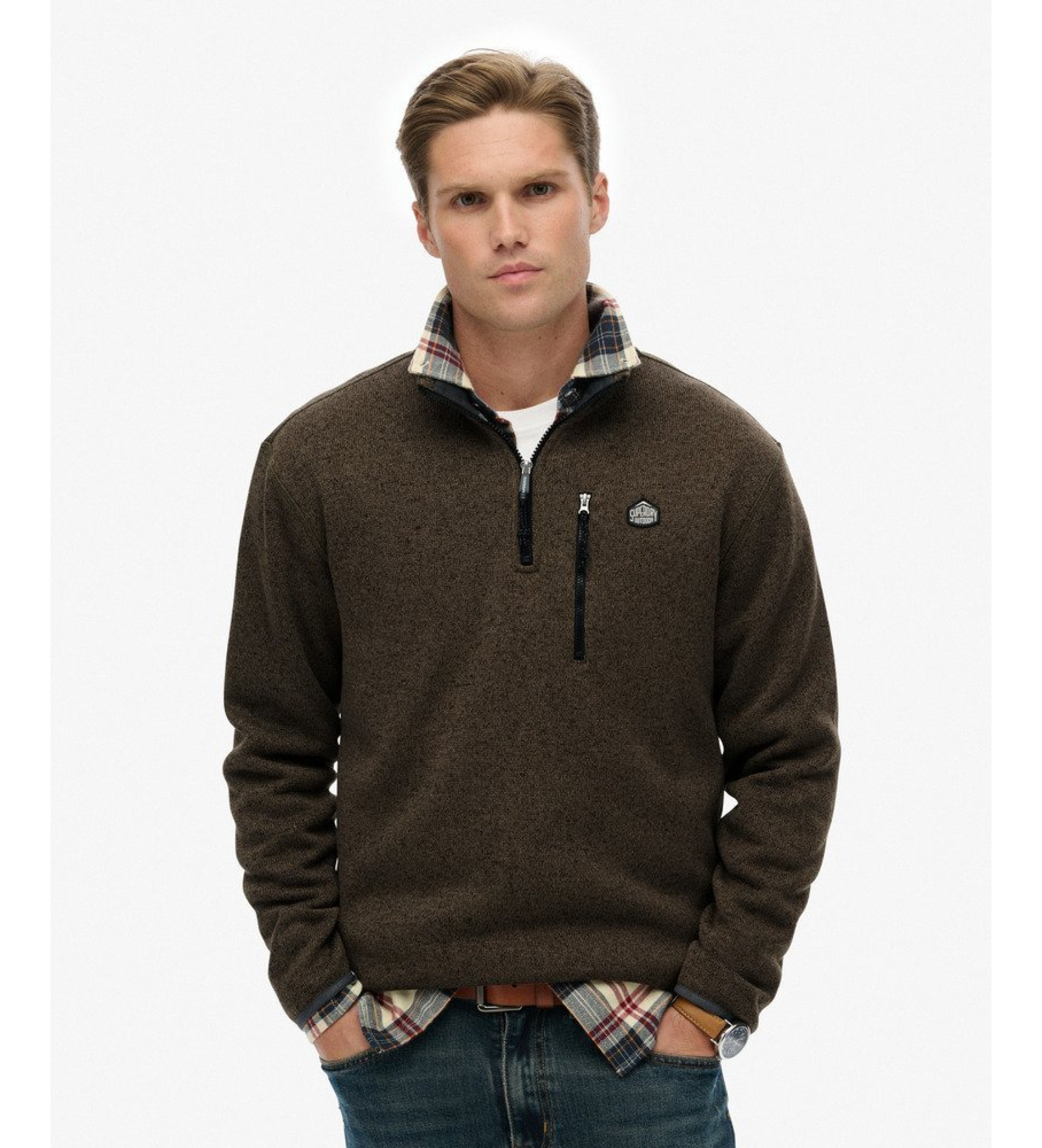Superdry für Herren. M2014257A Storm Fleece Half Zip Pullover braun (XL), Lässig, Polyester, Langarm