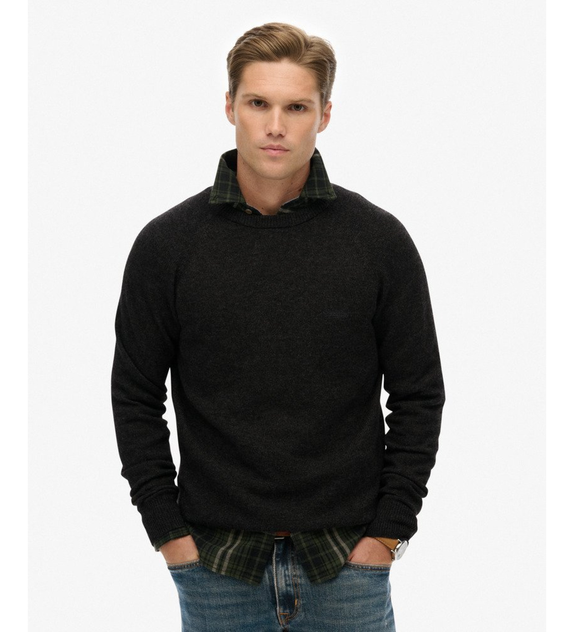 Superdry für Herren. M6110689A Pullover aus Wollmischung schwarz (L), Lässig, Wolle