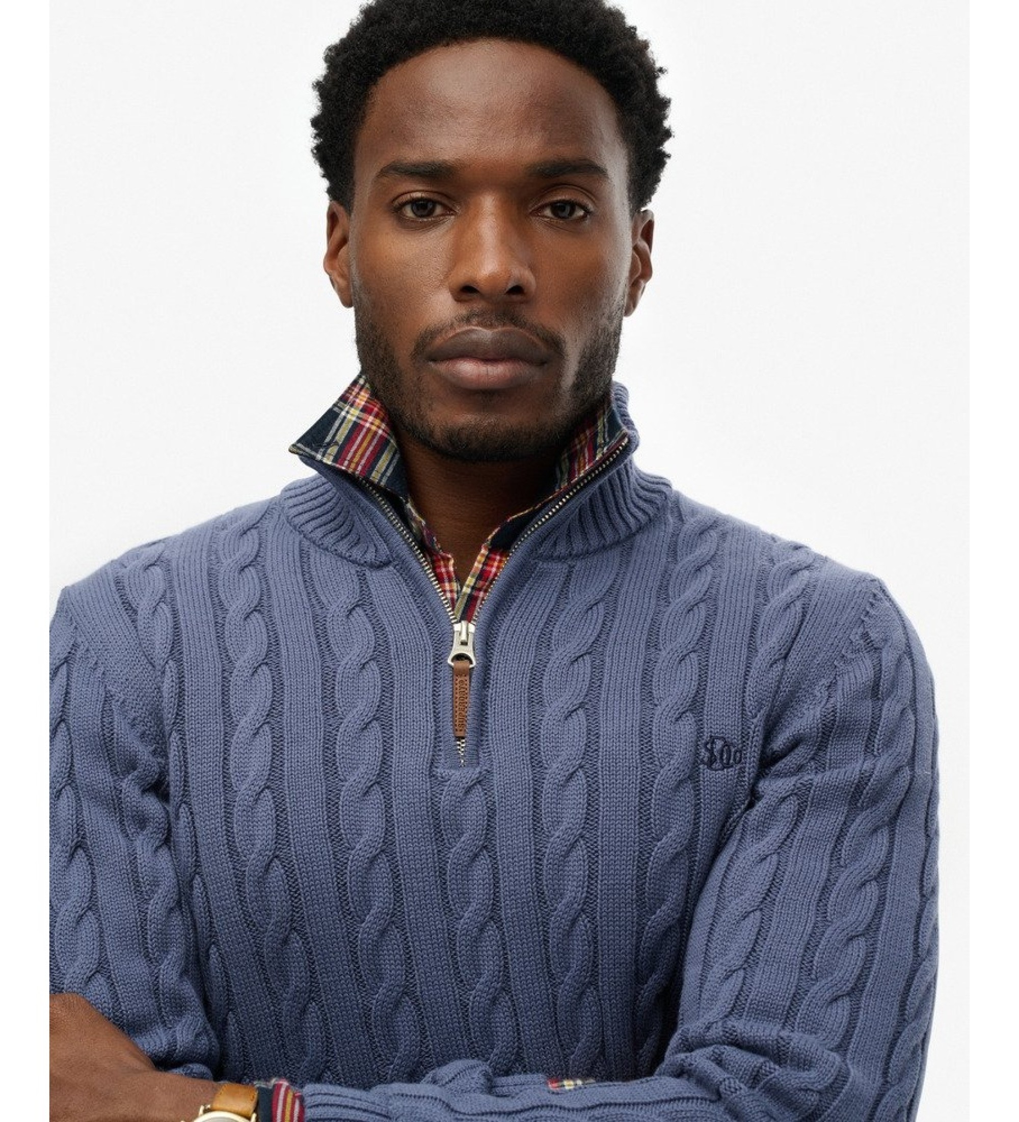 Superdry für Herren. M6110661B Pullover mit halbem Reißverschluss ?Cotton Classic Cable? in Blau (L), Lässig, Baumwolle, Marine