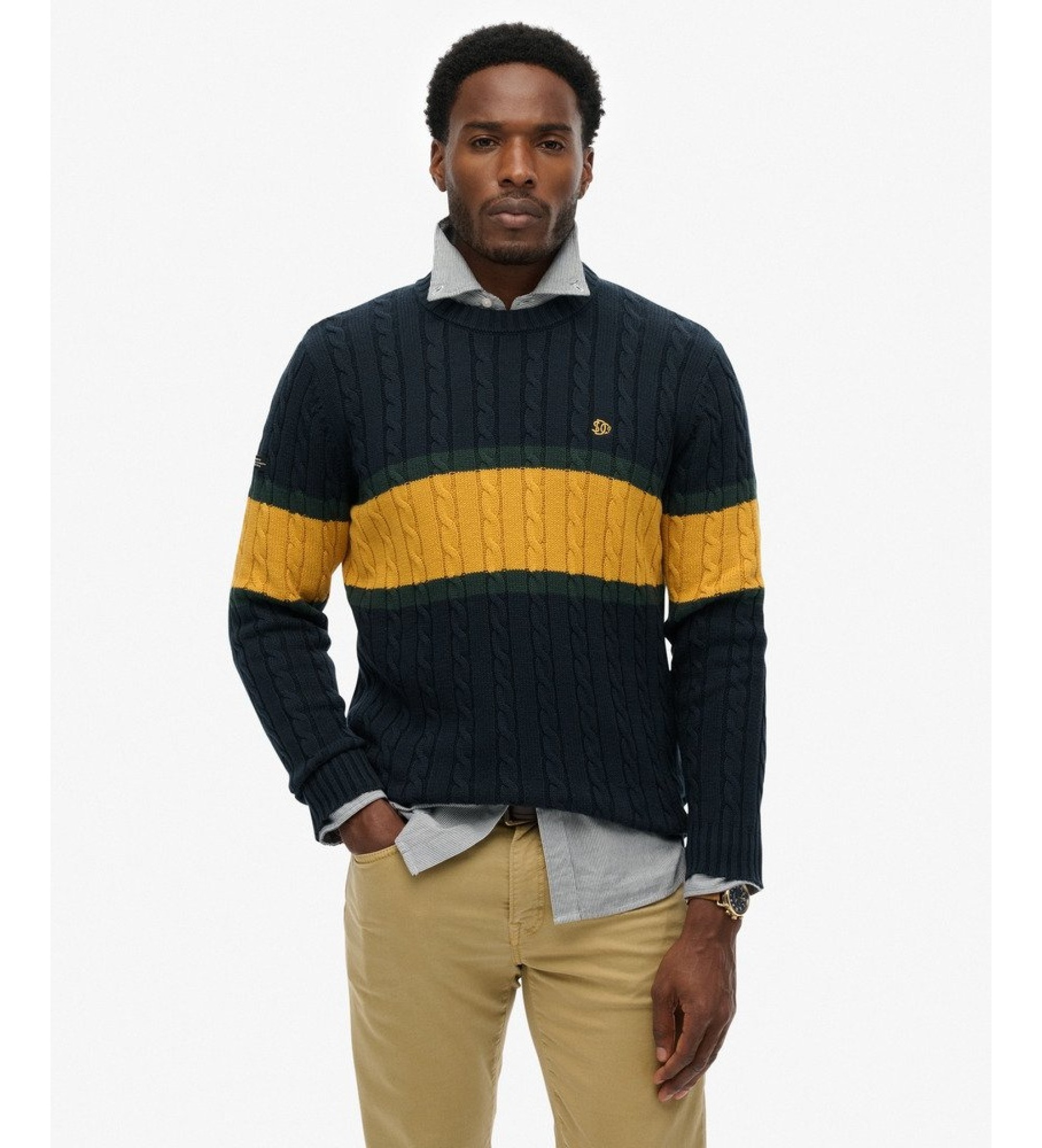 Superdry für Herren. M6110710A Jersey Cotton Stripe Cable marineblau (M), Lässig, Baumwolle