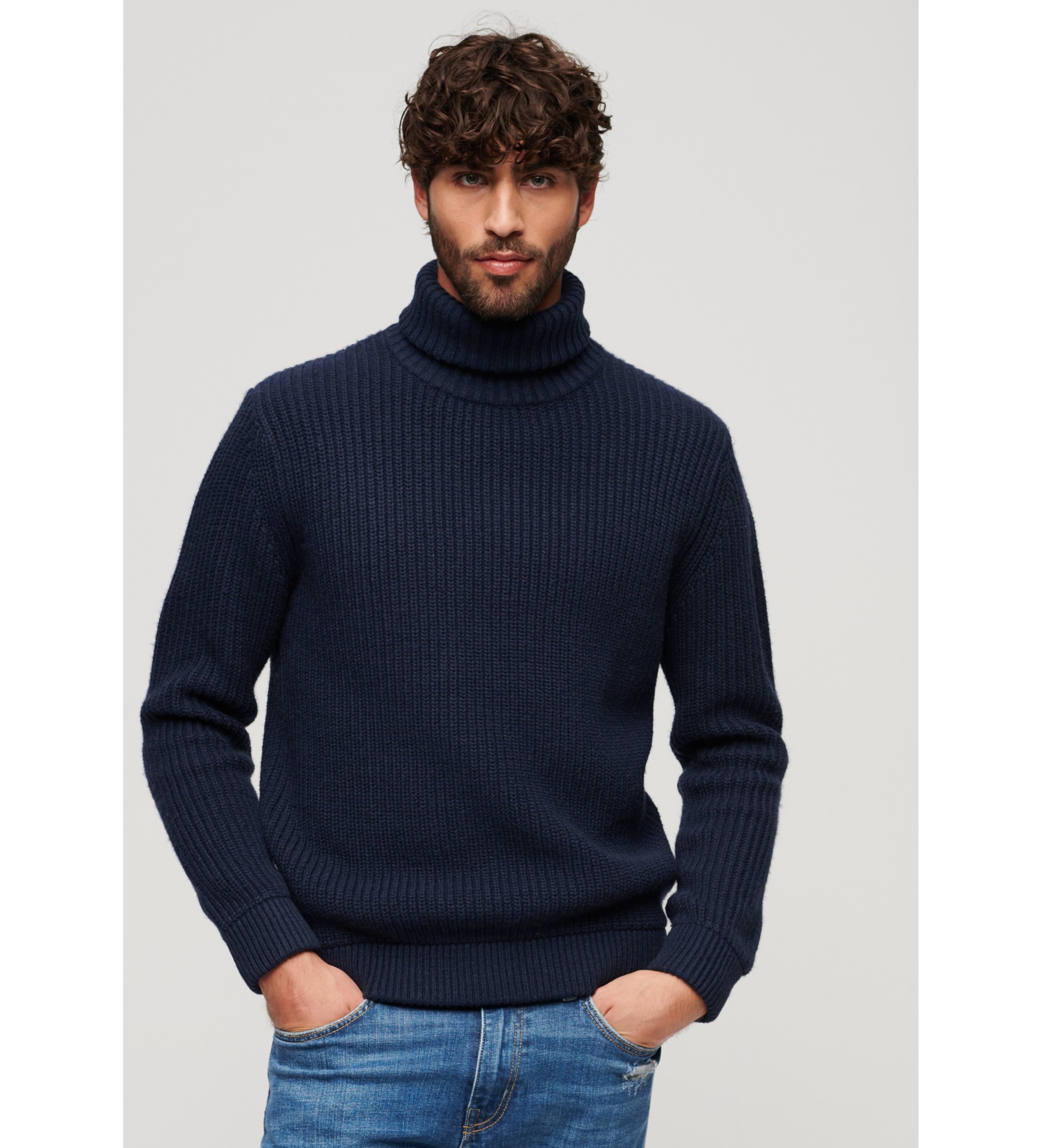 Superdry für Herren. M6110584A Merchant Store navy strukturierter Rollkragenpullover (M), Lässig, Acryl, Langarm, Marine
