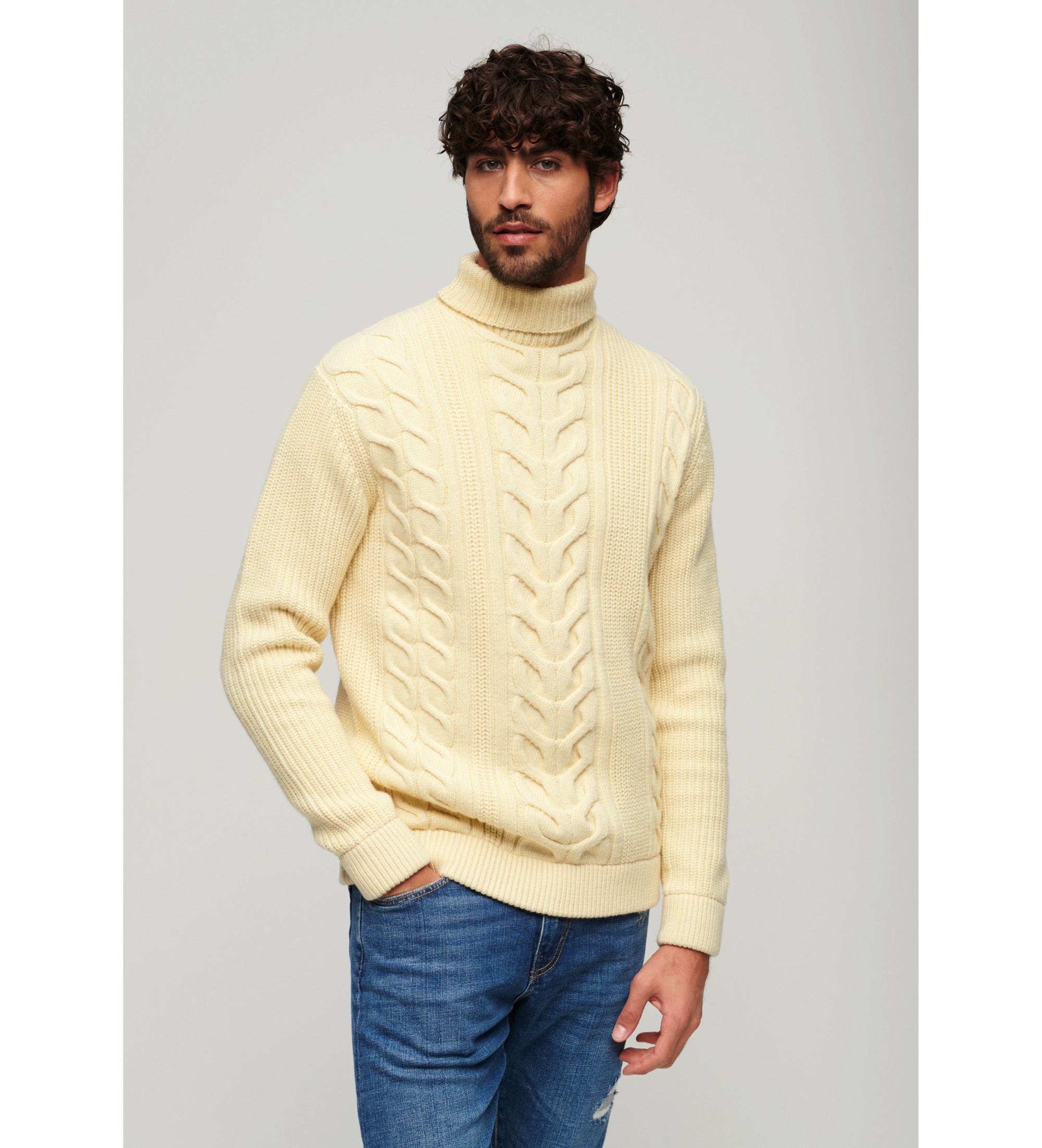 Superdry für Herren. M6110583A Twisted Knit Rollkragenpullover Merchant Store gelb (XXL), Lässig, Acryl, Langarm