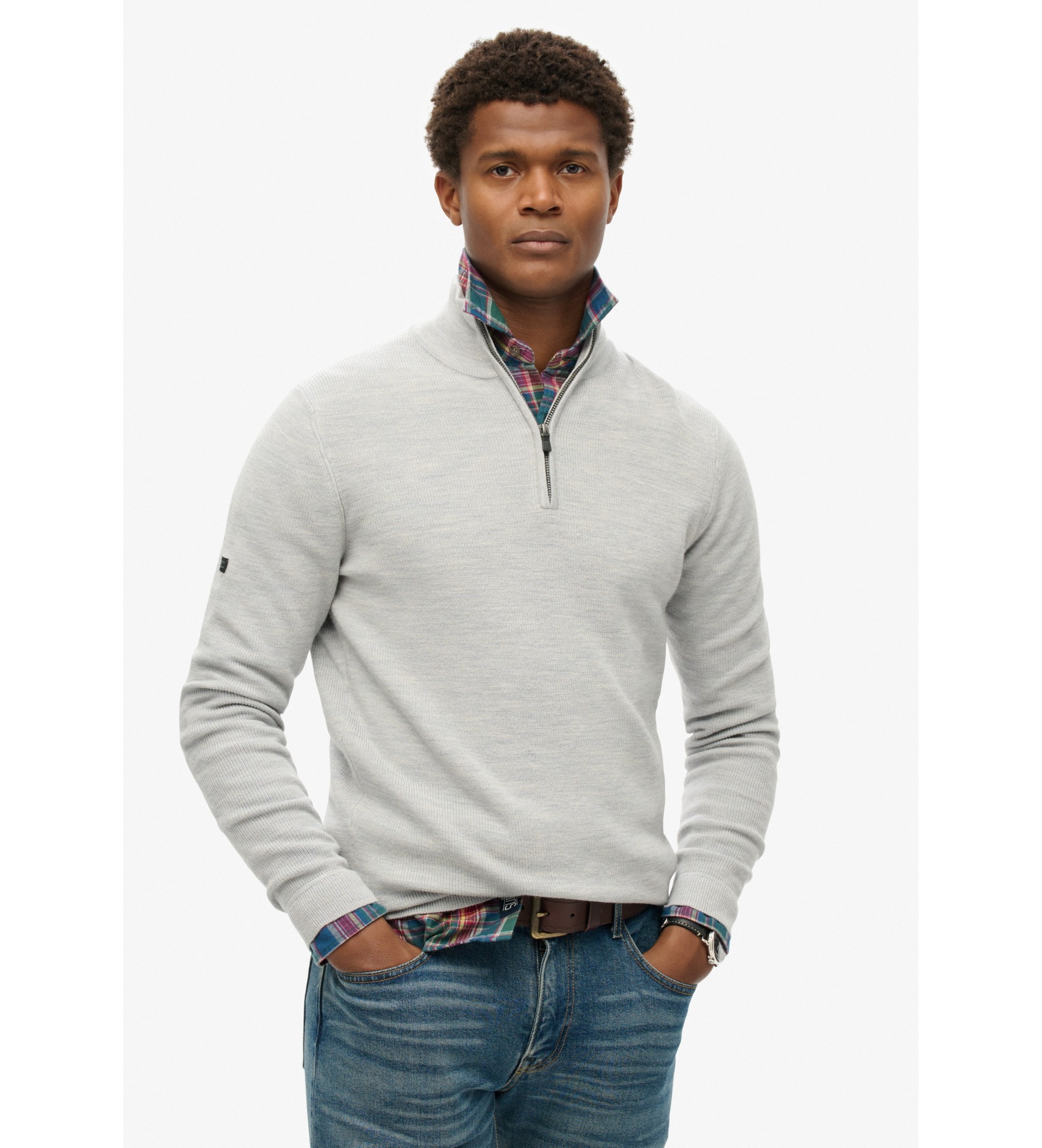 Superdry für Herren. M6110515A Pullover aus Merinowolle mit grauem halben Reißverschluss (L), Lässig