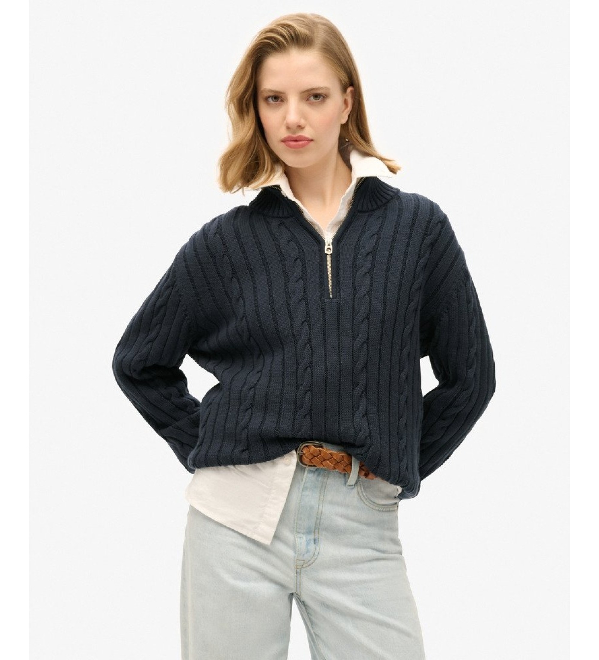 Superdry für Damen. W6110607A Marineblaues Rugby-Henley-Shirt (XS), Lässig, Baumwolle
