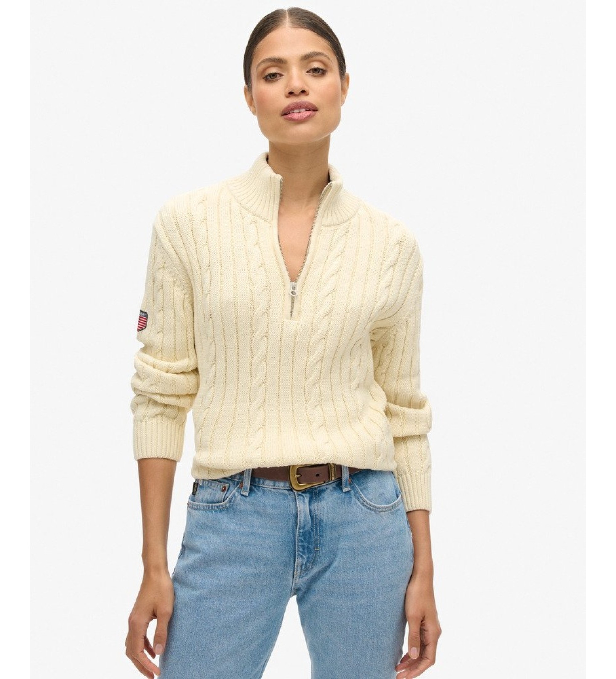 Superdry für Damen. W6110607A Beiges Rugby-Henley-Shirt (XS), Lässig, Baumwolle