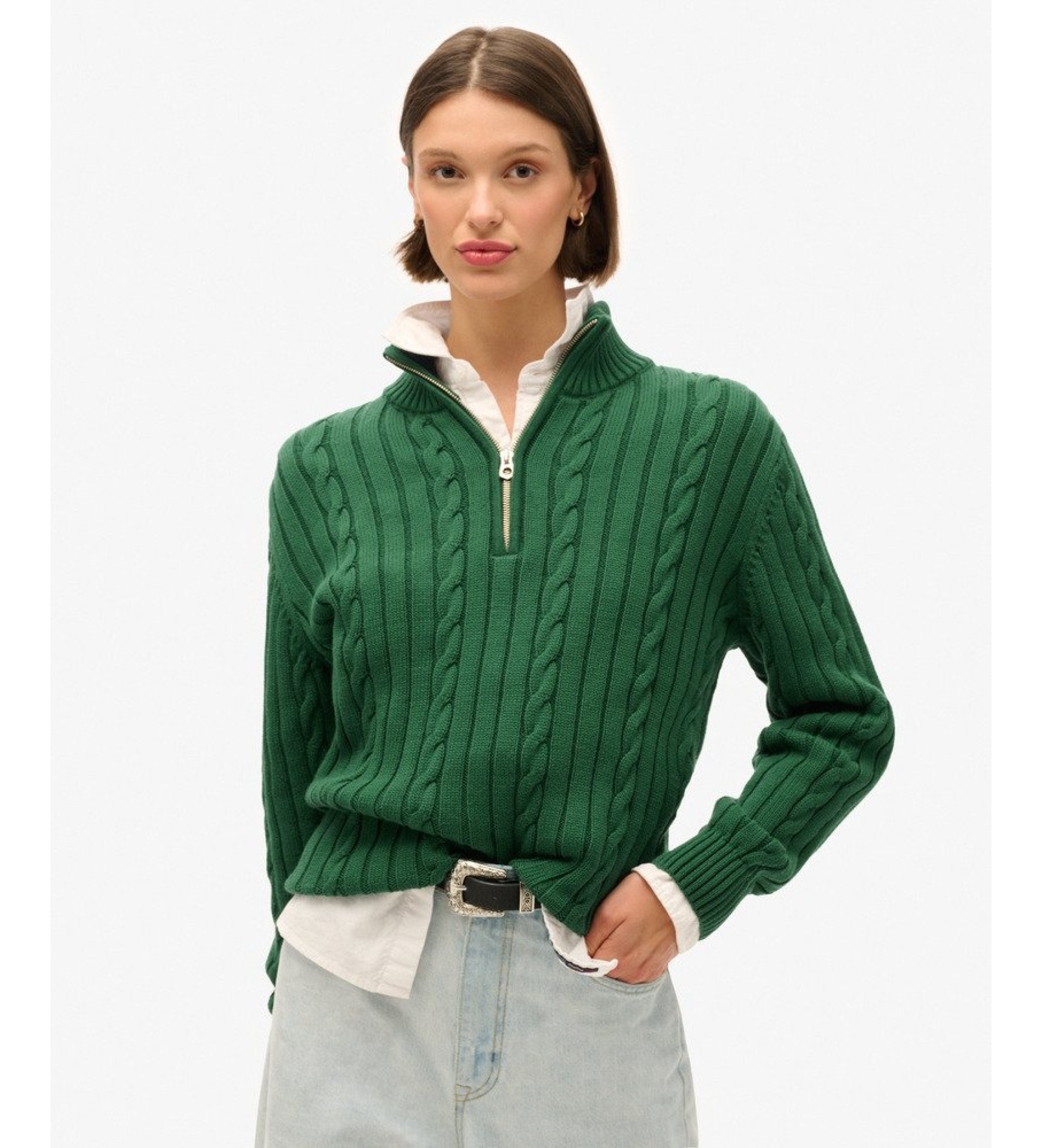 Superdry für Damen. W6110607A Grünes Rugby-Henley-Shirt (XL), Lässig, Baumwolle, Langarm