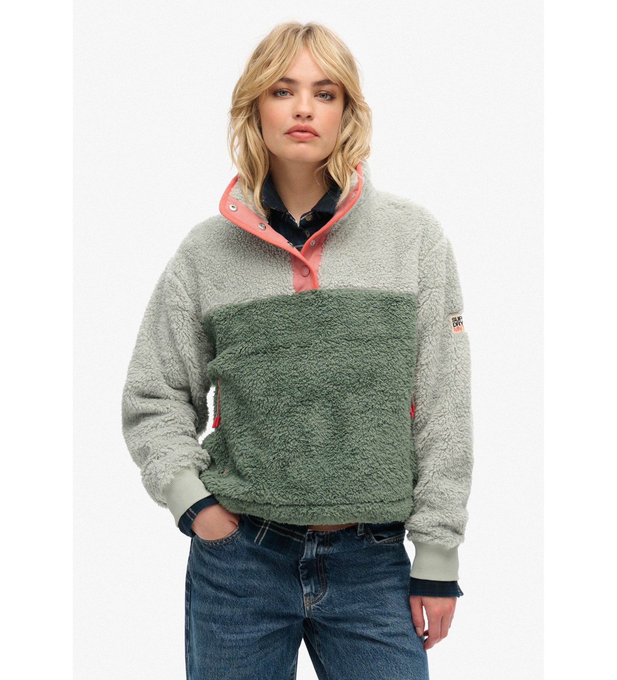 Superdry für Damen. W2012349A Supersoftes Fleece Mash Up grün (S), Lässig, Polyester