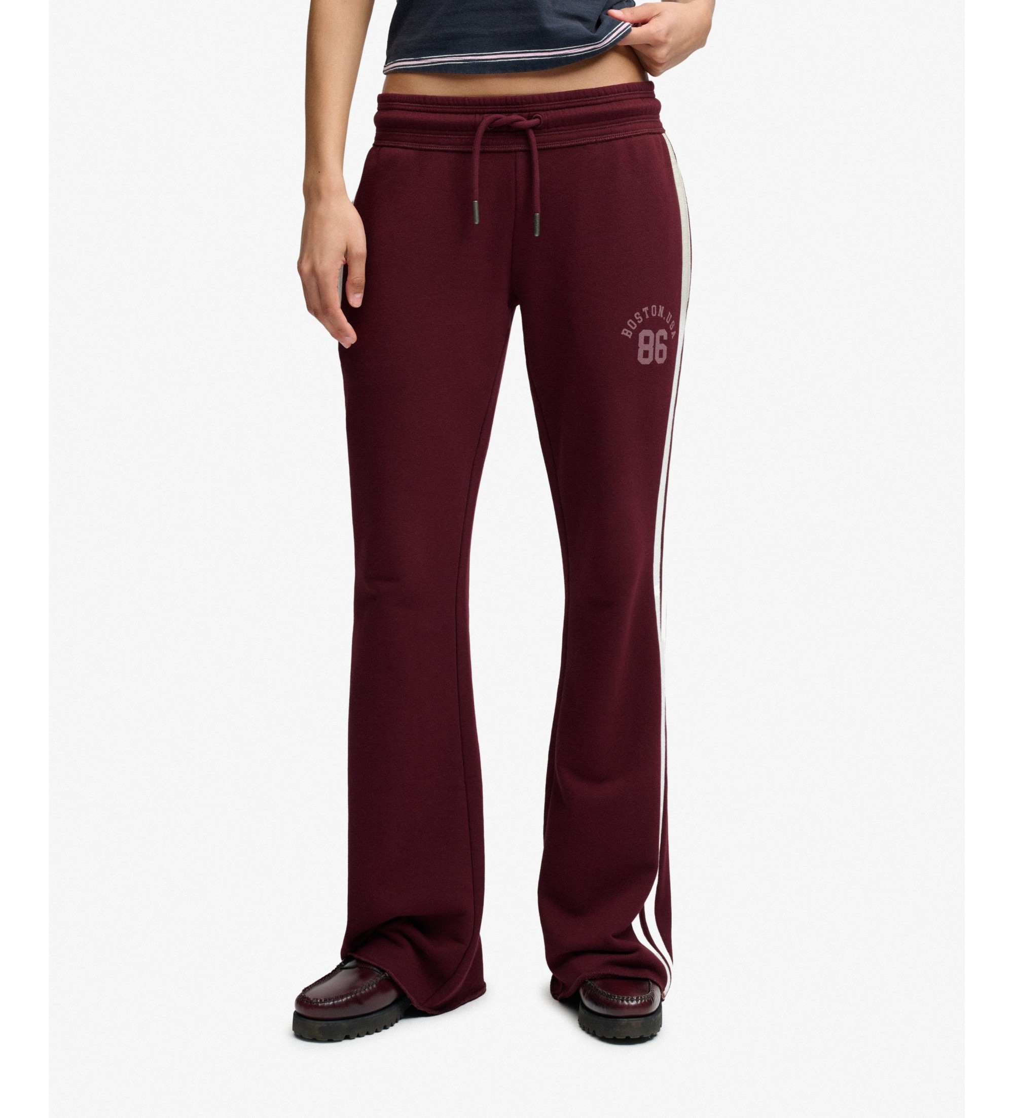 Superdry für Damen. W7011308A Jogginghose ESS Stripe Flare burgunderrot (XS), Lässig, Baumwolle, Bordeaux