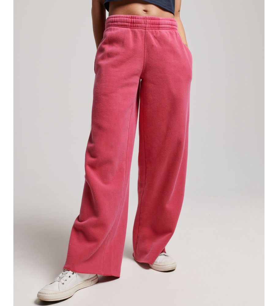 Superdry für Damen. W7010904A Gerade Jogginghose mit rosa Wascheffekt (S), Lässig, Polyester