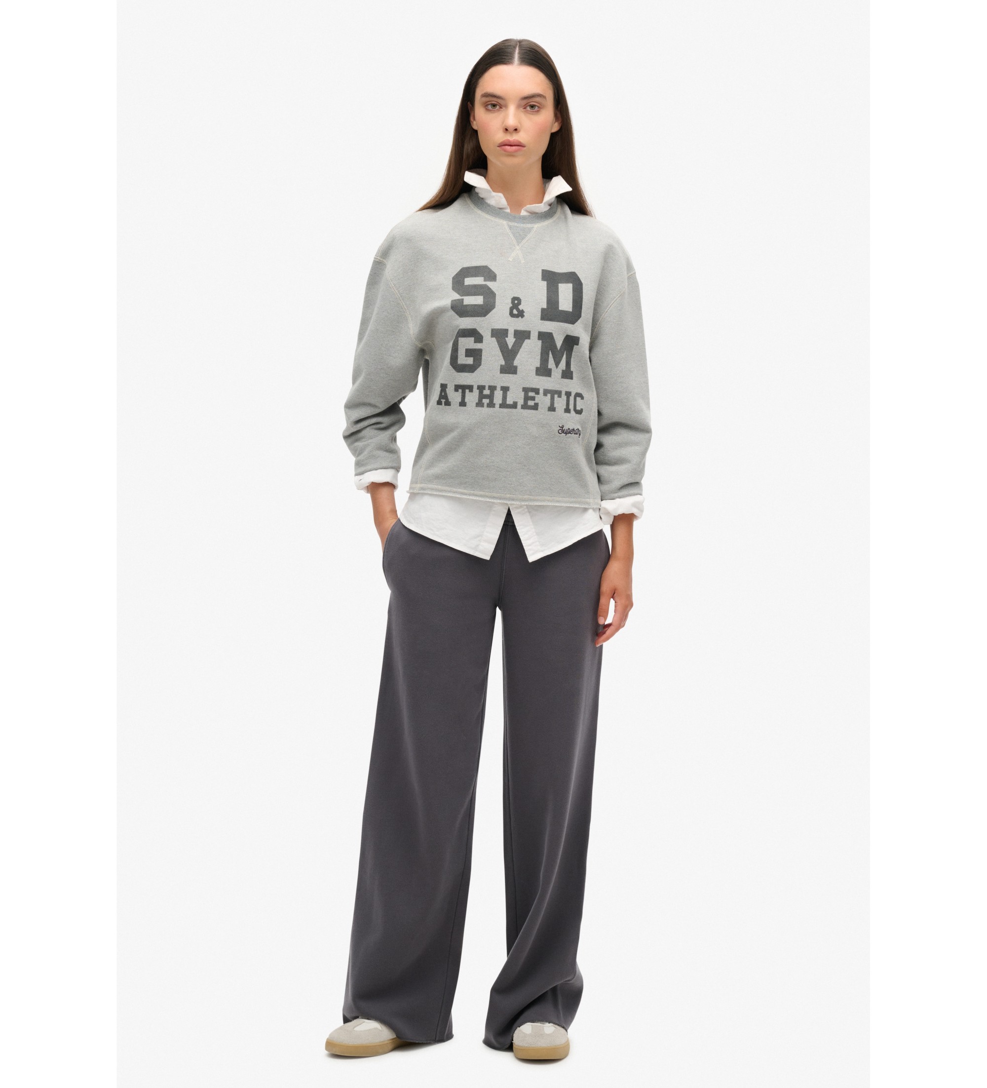 Superdry für Damen. W7010931A Gerade Jogger-Hose mit Washed-Effekt Grau (L), Lässig, Sportlich, Multisport