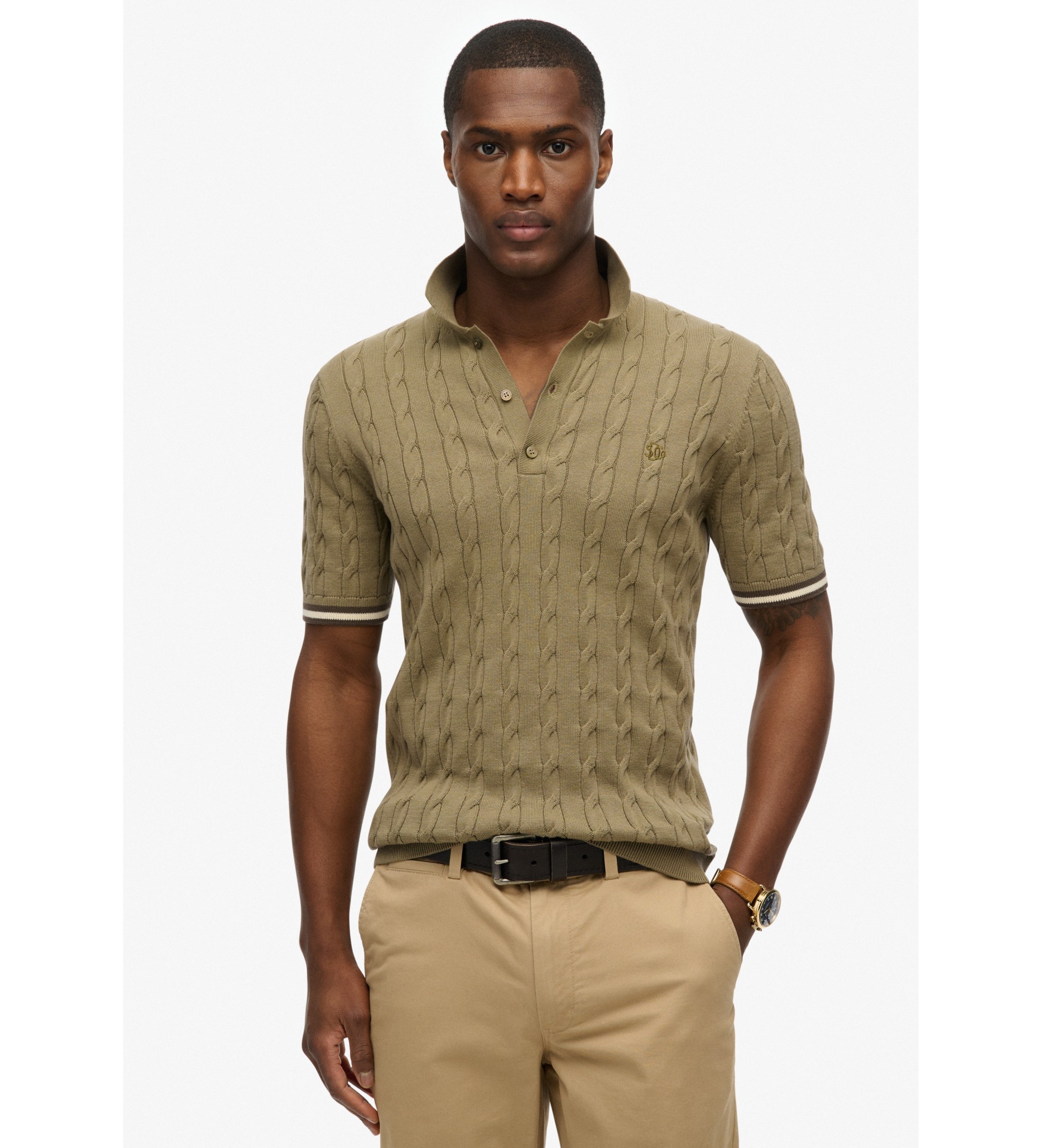 Superdry für Herren. M1110441A Grünes Poloshirt mit Textur (L), Lässig, Baumwolle, Kurzarm