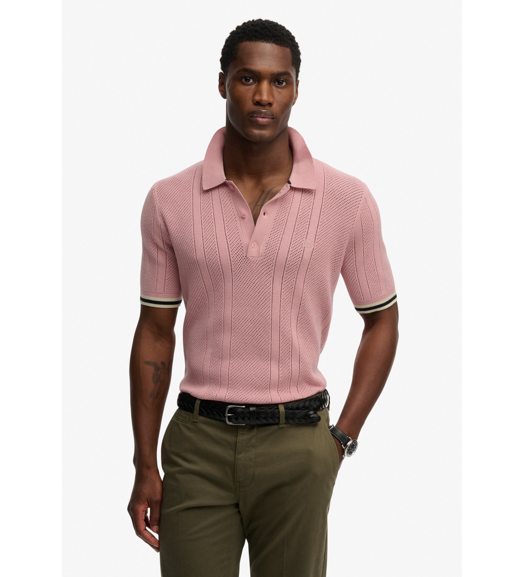 Superdry für Herren. M1110458A Polo Textur rosa (L), Lässig, Baumwolle, Kurzarm
