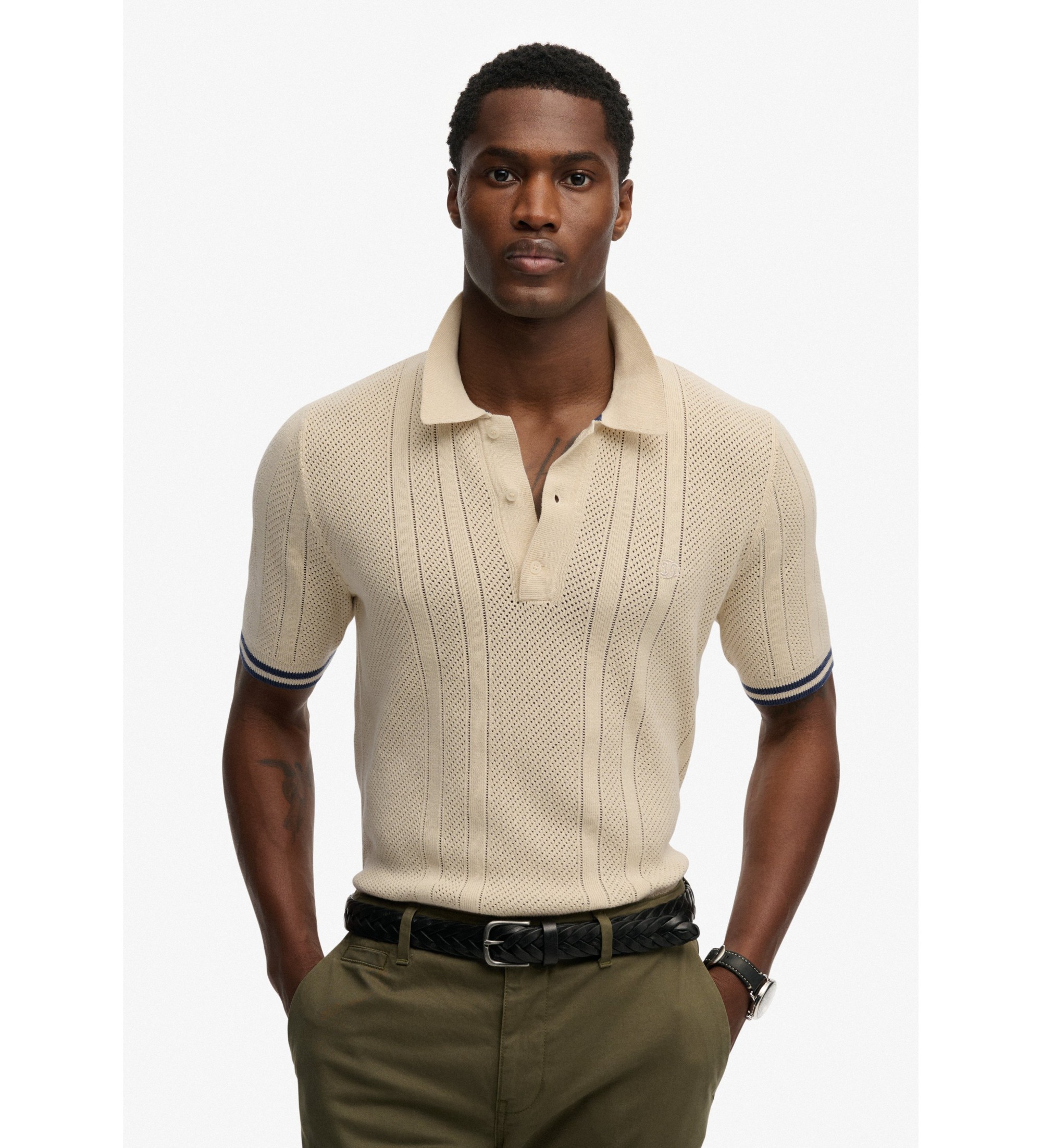 Superdry für Herren. M1110458A Beigefarbenes Poloshirt mit Textur (XXL), Lässig, Baumwolle, Kurzarm