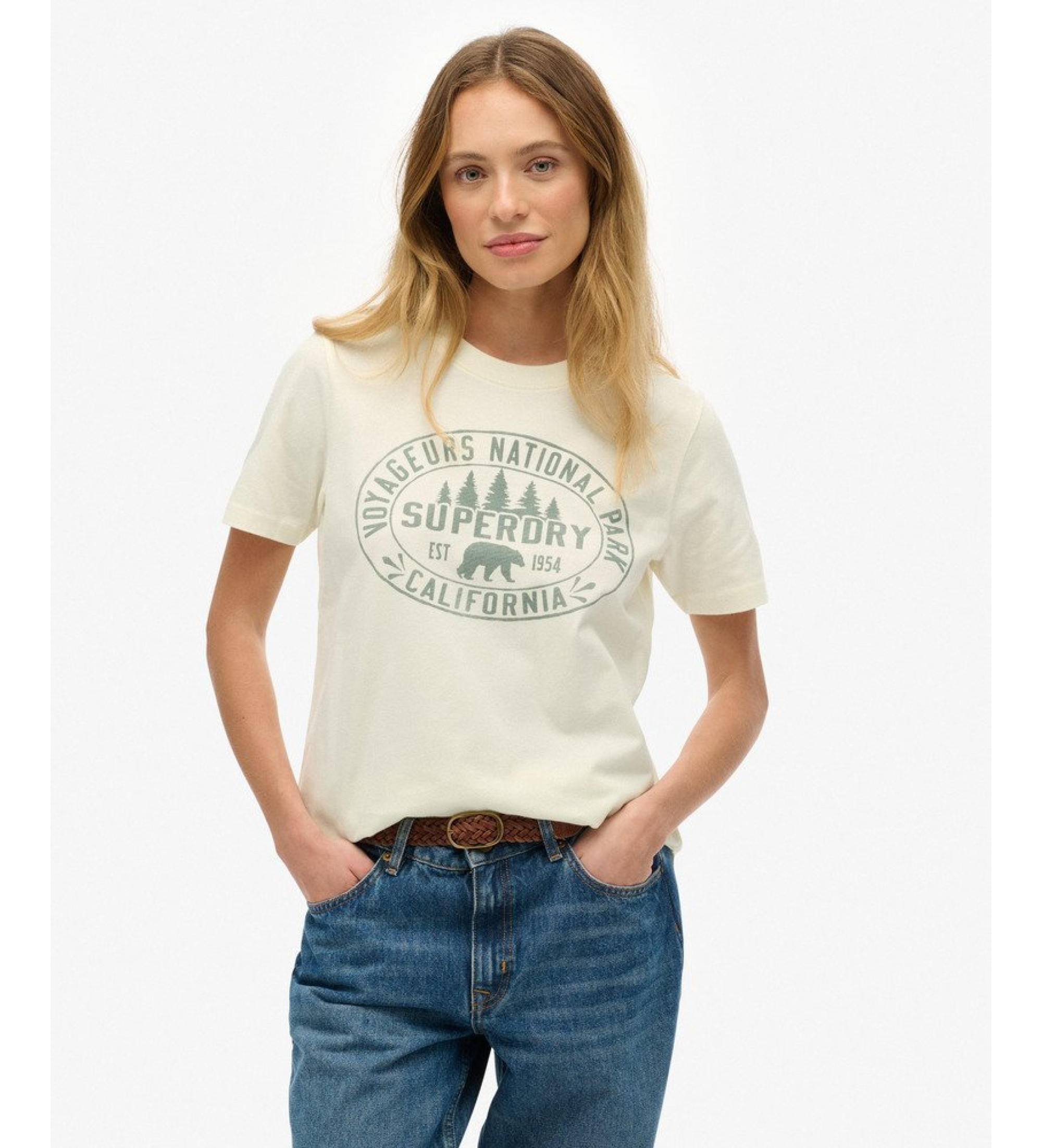 Superdry für Damen. W1011762A Lo-Fi Outdoors Entspanntes T-Shirt off-white (S), Weiß, Lässig, Baumwolle, Kurzarm