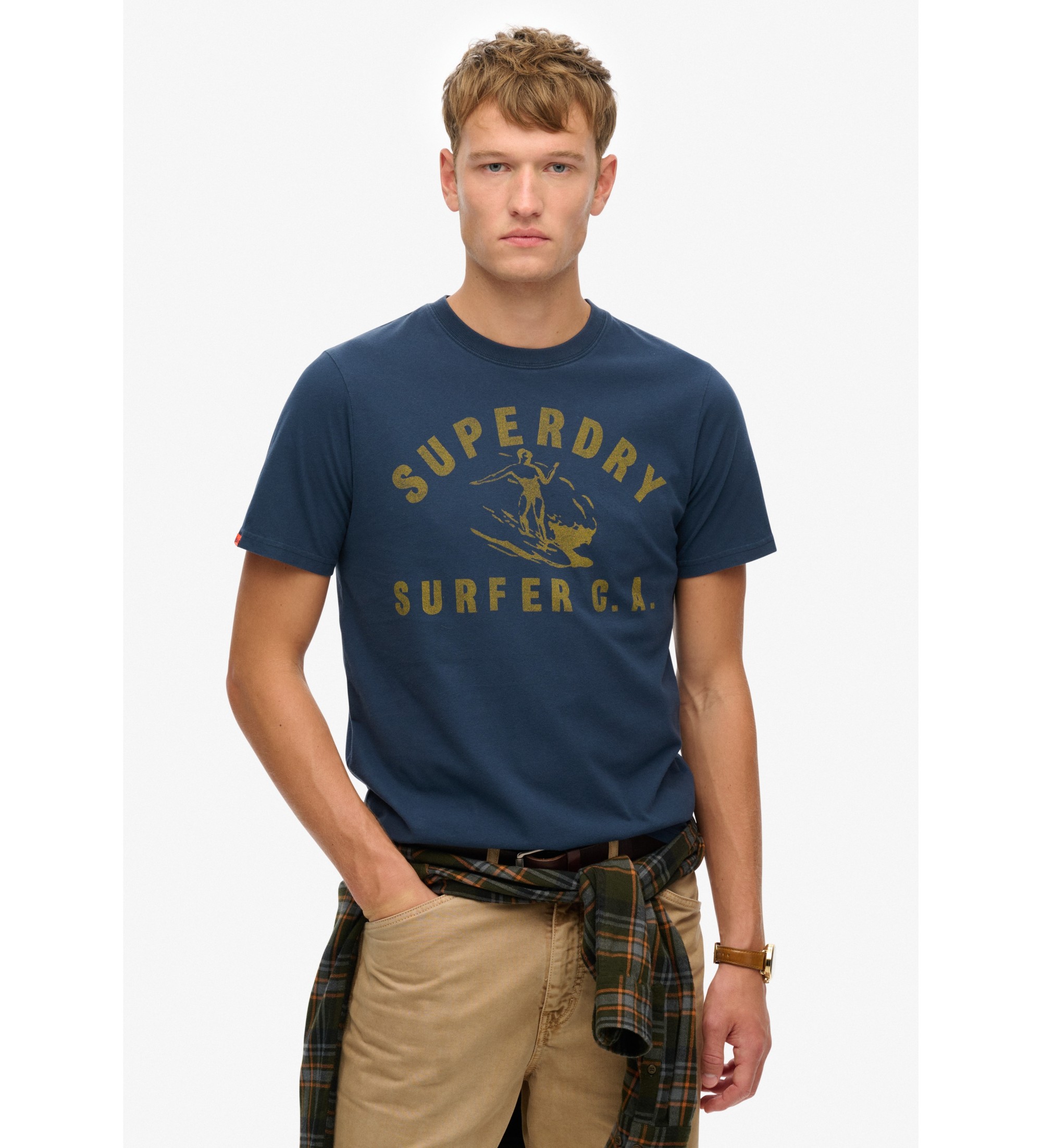 Superdry für Herren. M1012134A Entspanntes navyfarbenes T-Shirt (XXL), Lässig, Baumwolle, Kurzarm, Marine