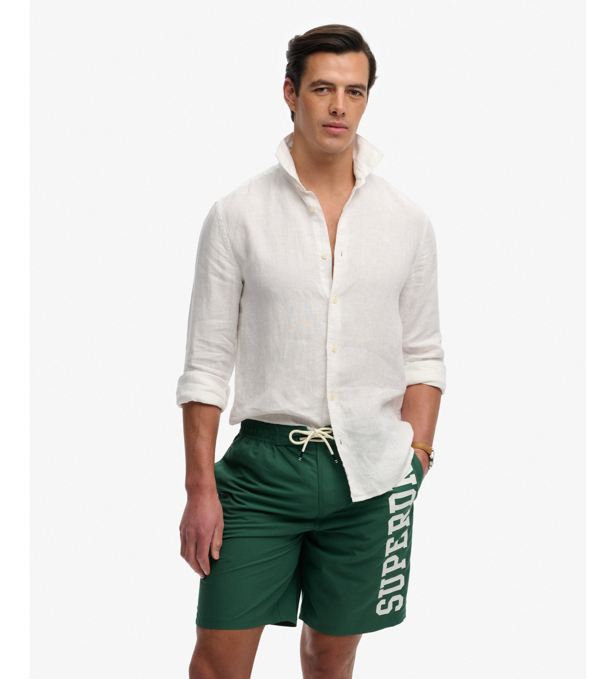 Superdry für Herren. M3010268A Logo 19 Boardshort grün (L), Strandbekleidung, Recyceltes Polyester