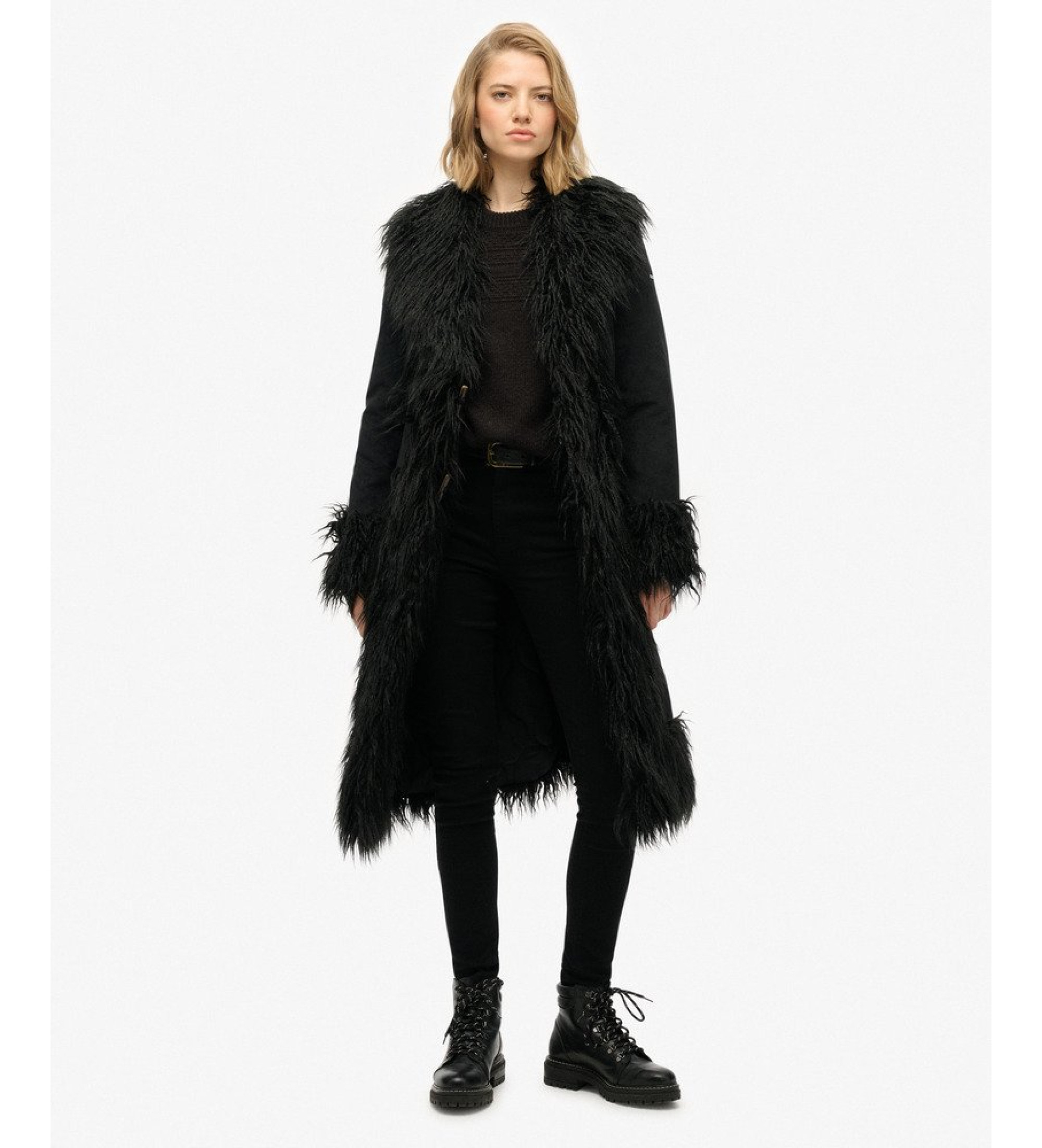 Superdry für Damen. W5012136A Afghanenmantel schwarz (XS), Lässig, Polyester