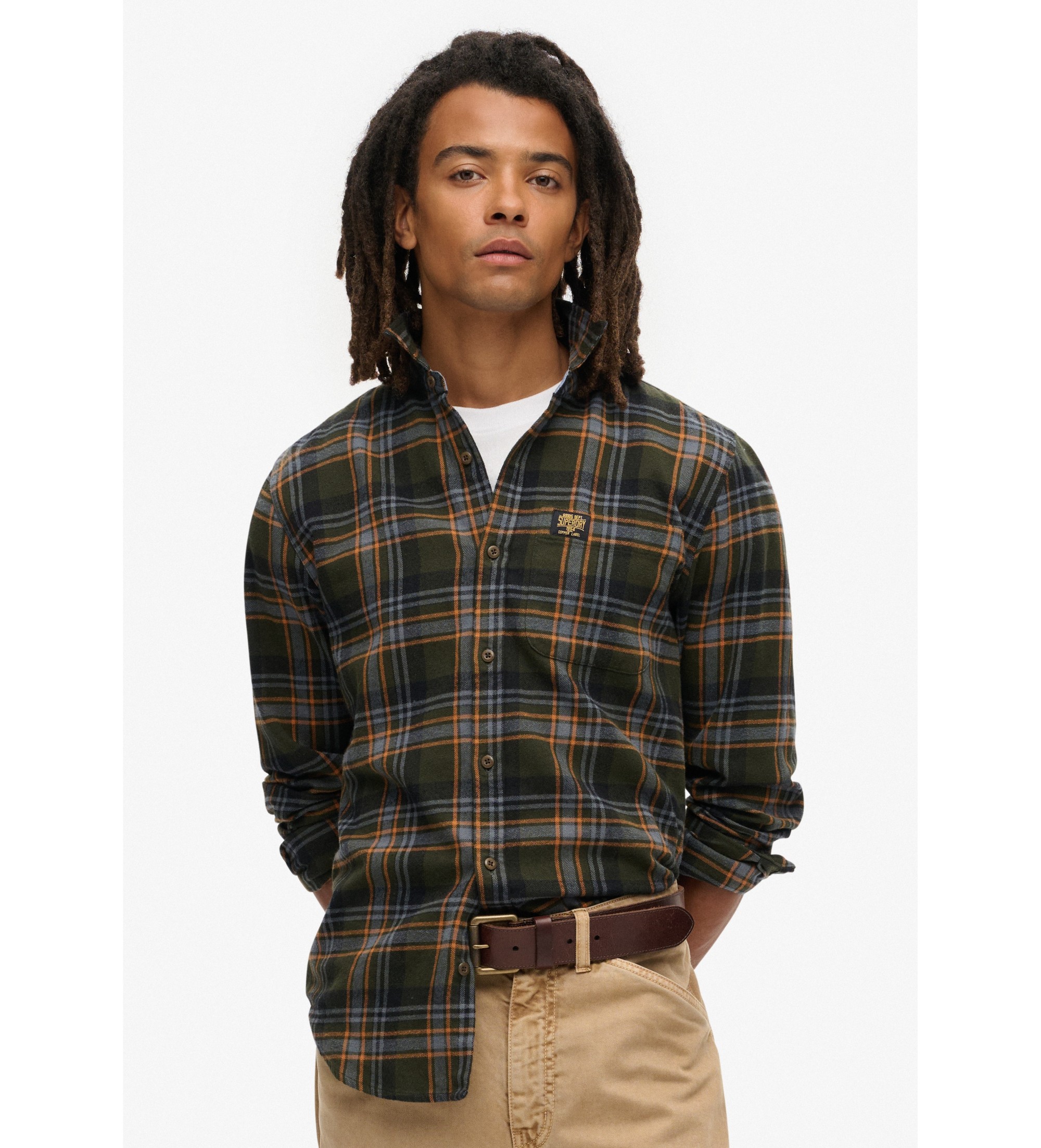 Superdry für Herren. M4010727A Grünes Holzfällerhemd (XXL), Lässig, Baumwolle, Langarm