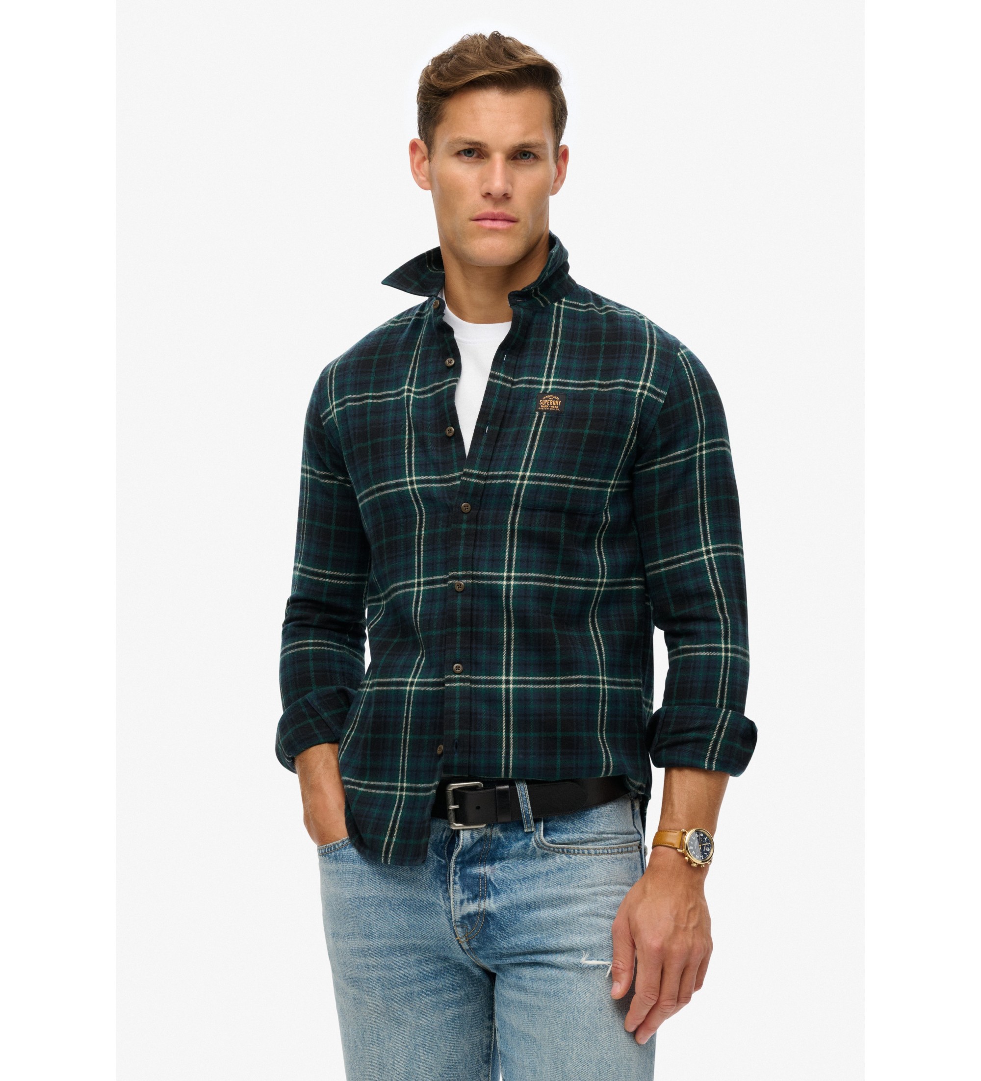 Superdry für Herren. M4010727A Holzfällerhemd navy (XXL), Lässig, Baumwolle, Langarm, Marine
