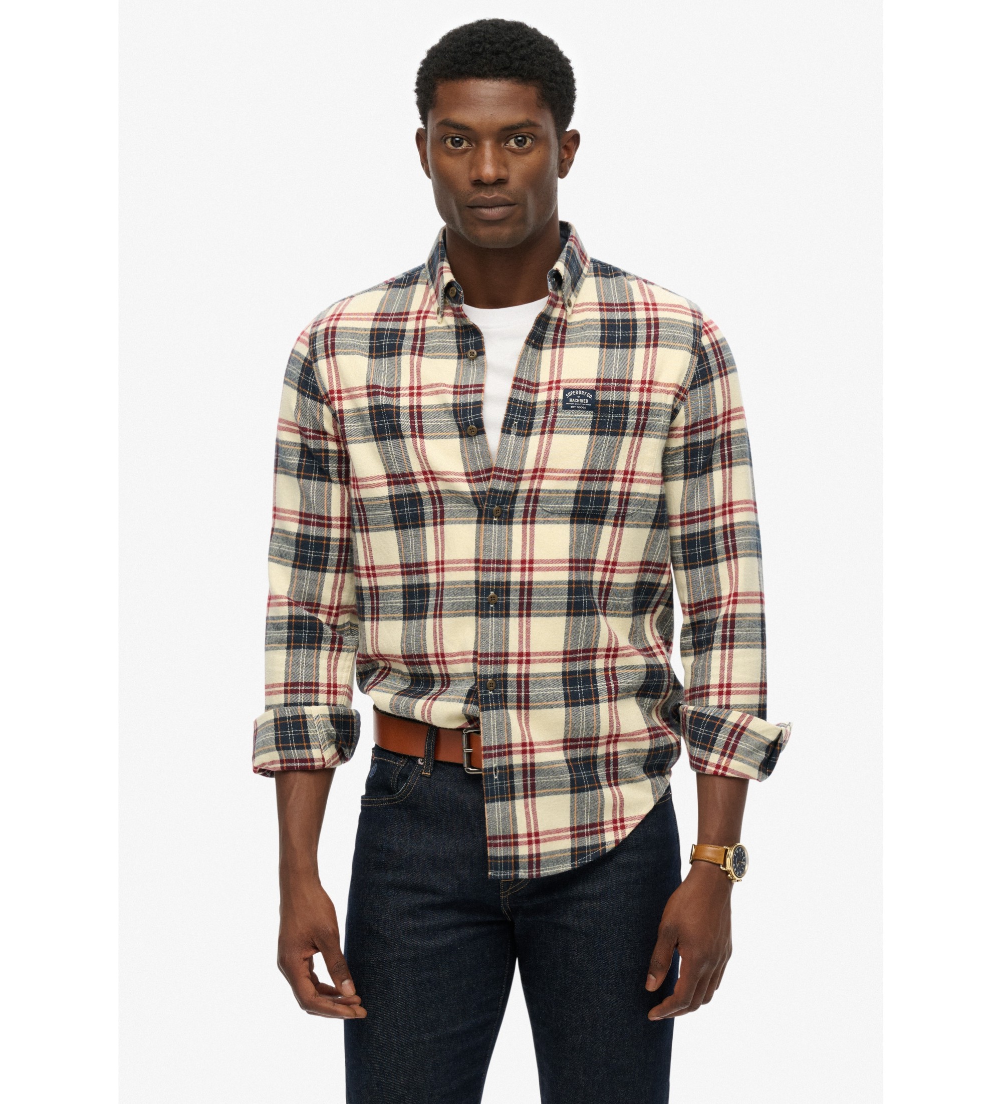 Superdry für Herren. M4011047A Braunes Holzfällerhemd (XL), Lässig, Baumwolle, Langarm