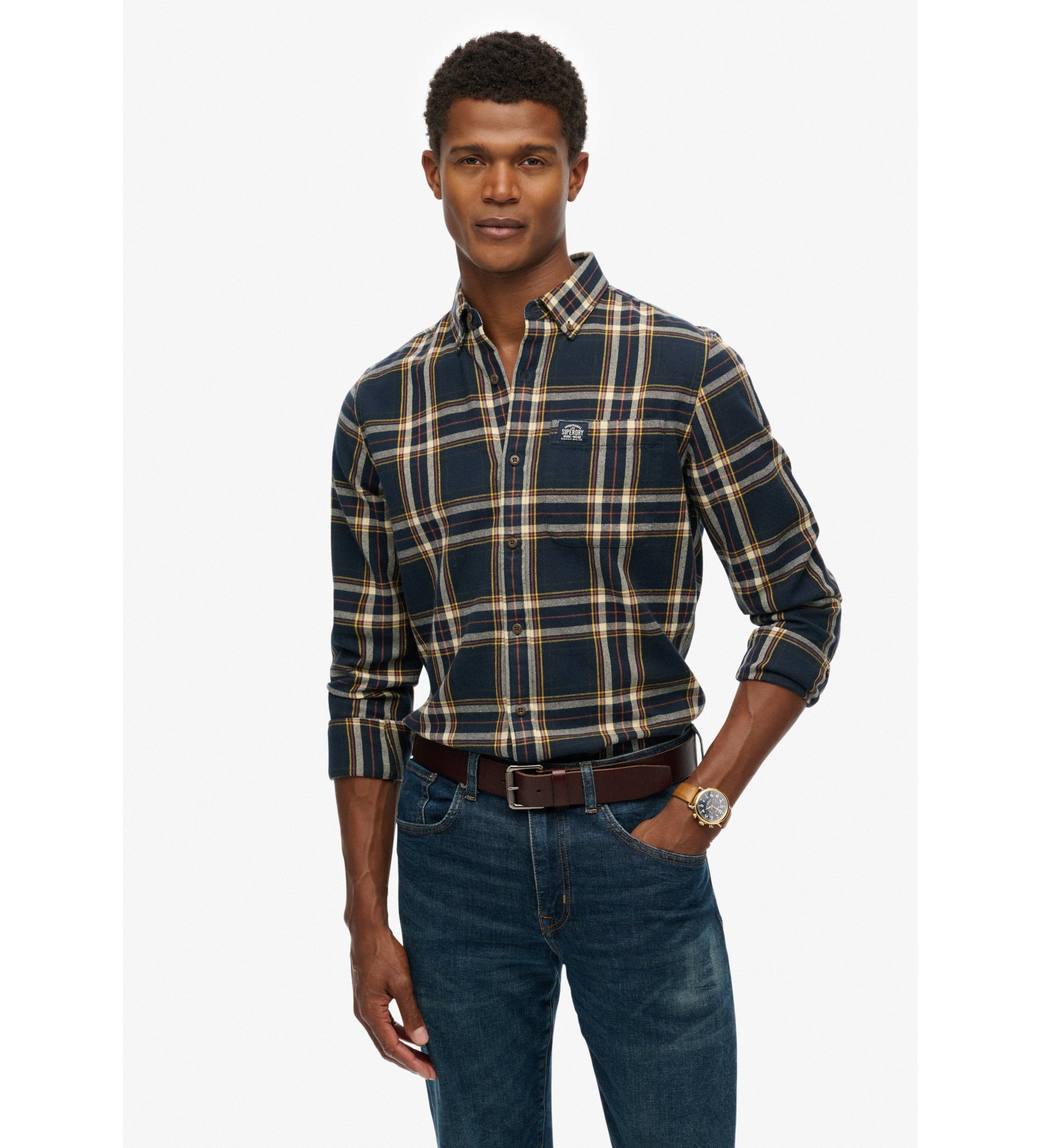 Superdry für Herren. M4011047A Holzfällerhemd navy (L), Lässig, Baumwolle, Langarm, Marine