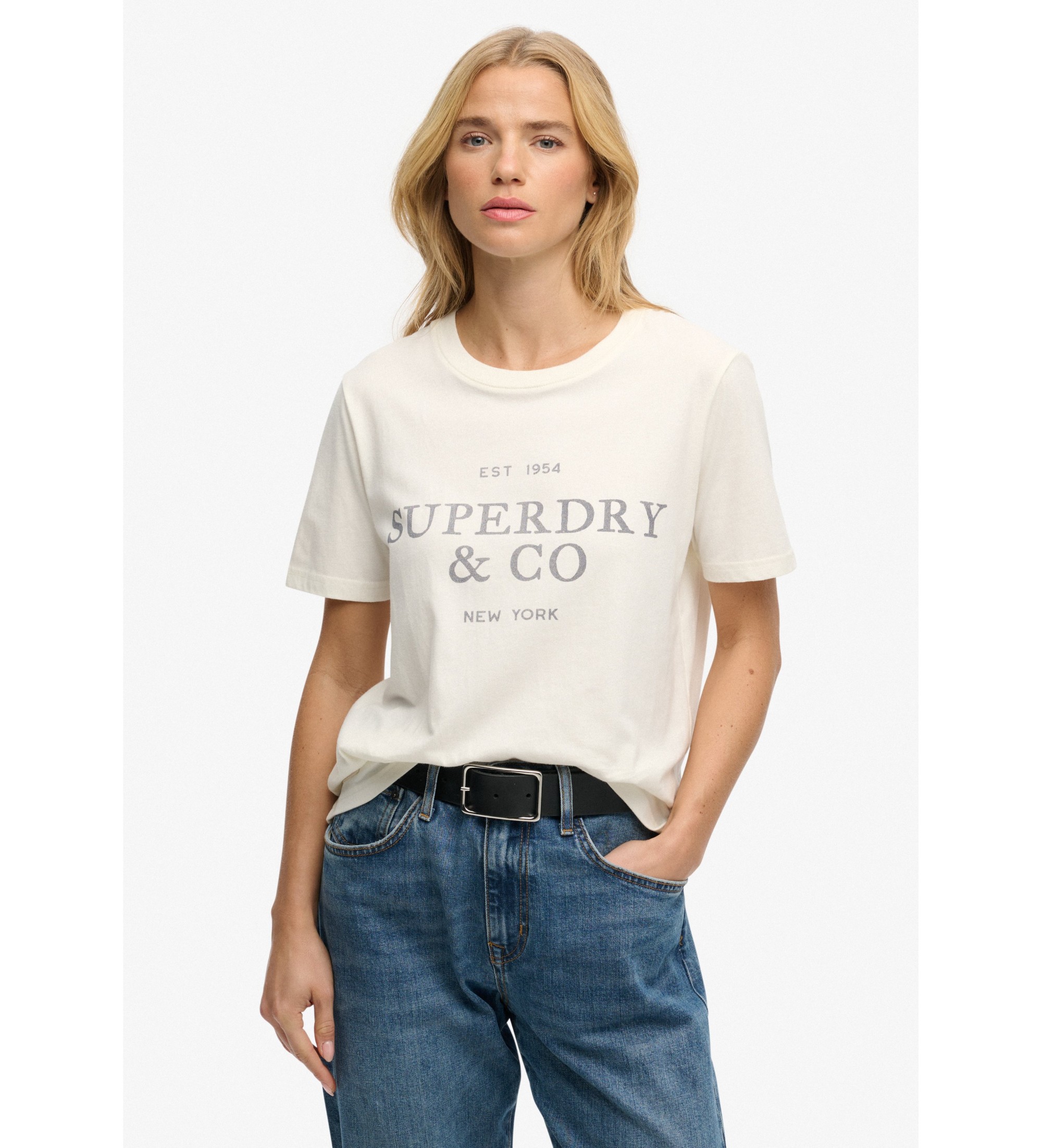 Superdry für Damen. W1011853A Luxe-T-Shirt cremeweiß (M), Lässig, Baumwolle, Kurzarm