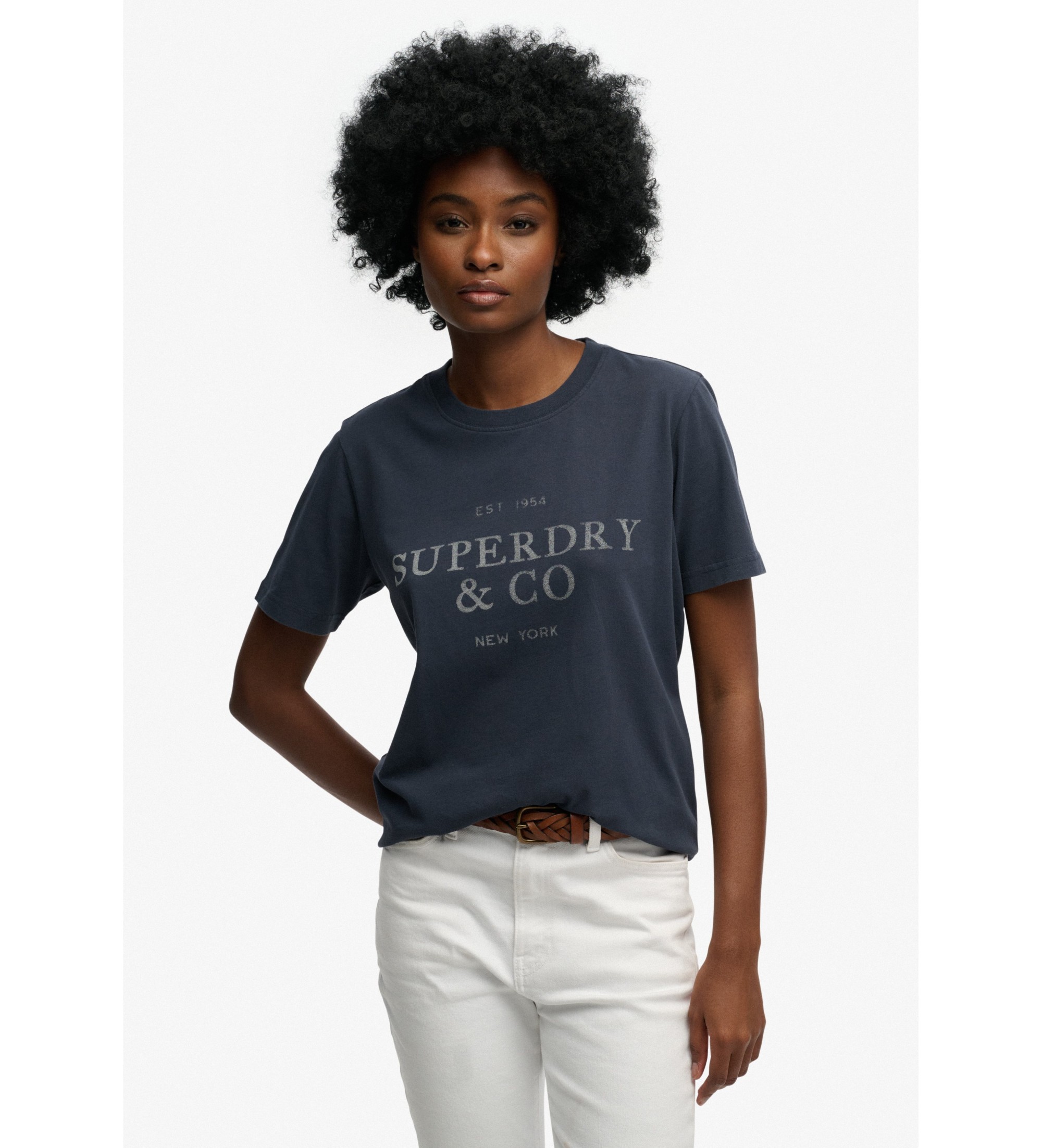 Superdry für Damen. W1011853C Luxus-T-Shirt in Marineblau (S), Lässig, Baumwolle, Kurzarm
