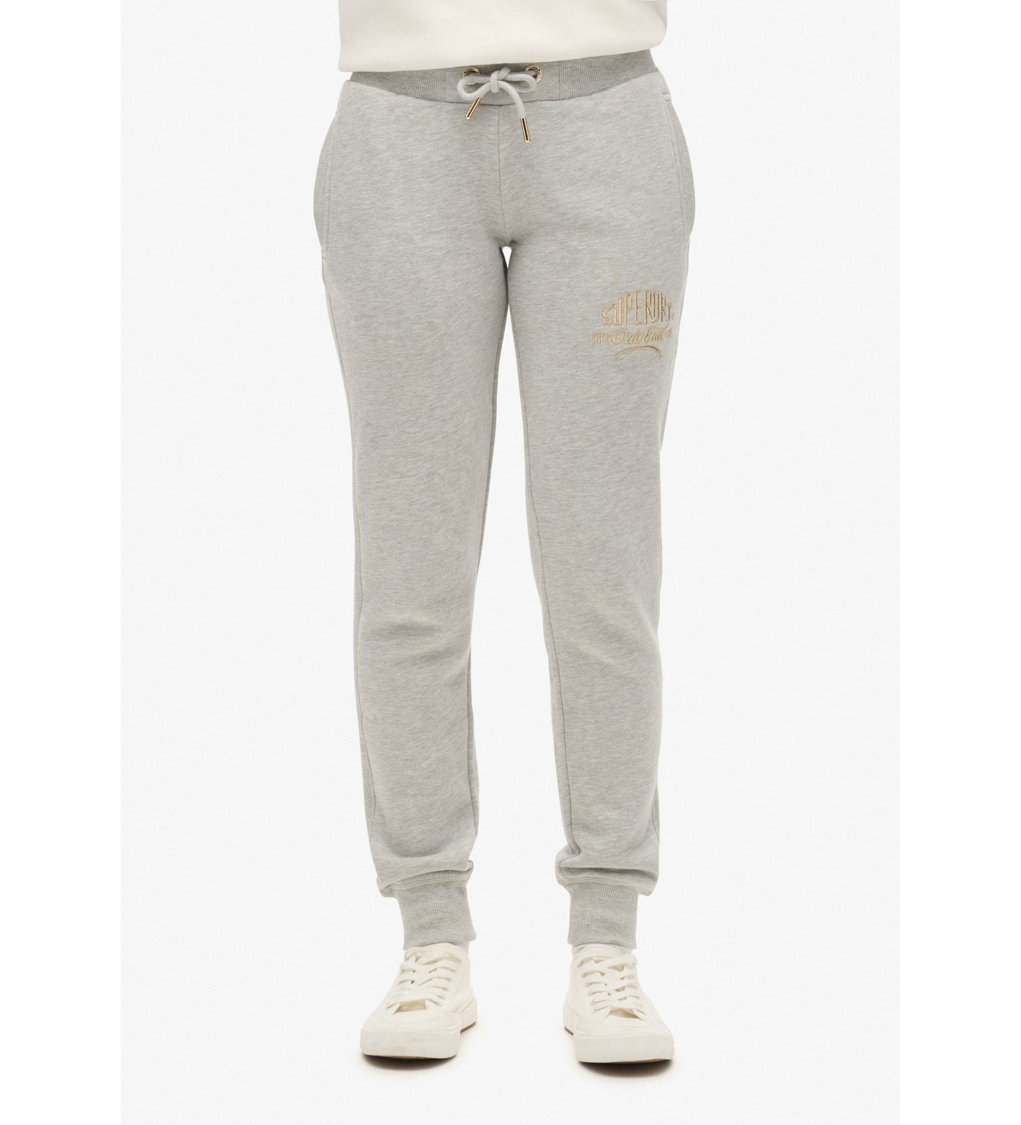 Superdry für Damen. W7011093A Jogginghose mit Metallic-Logo Luxe grau (M), Lässig, Sportlich, Baumwolle, Multisport, Nachhaltig