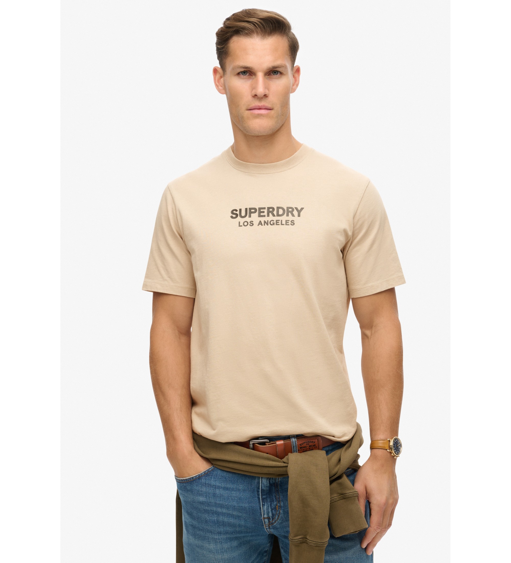 Superdry für Herren. M1012035A Luxury Sport lockeres T-shirt beige (L), Lässig, Baumwolle, Kurzarm