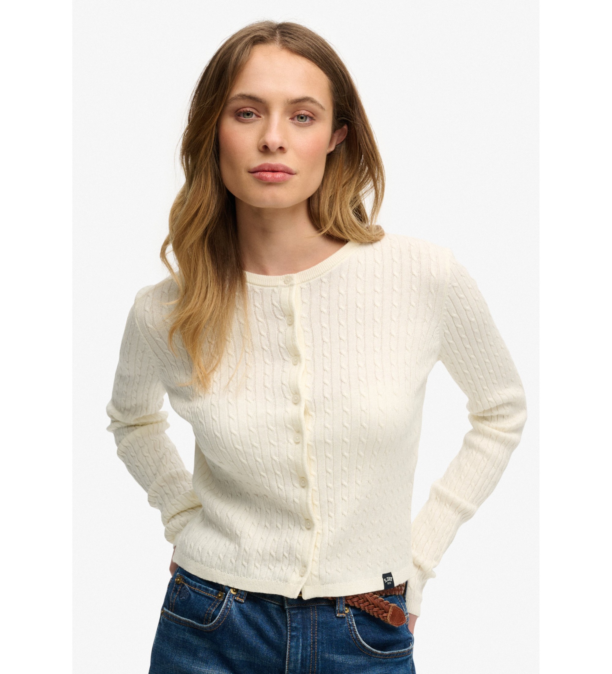 Superdry für Damen. W6110714A Strickjacke Essential off-white (S), Weiß, Lässig, Baumwolle