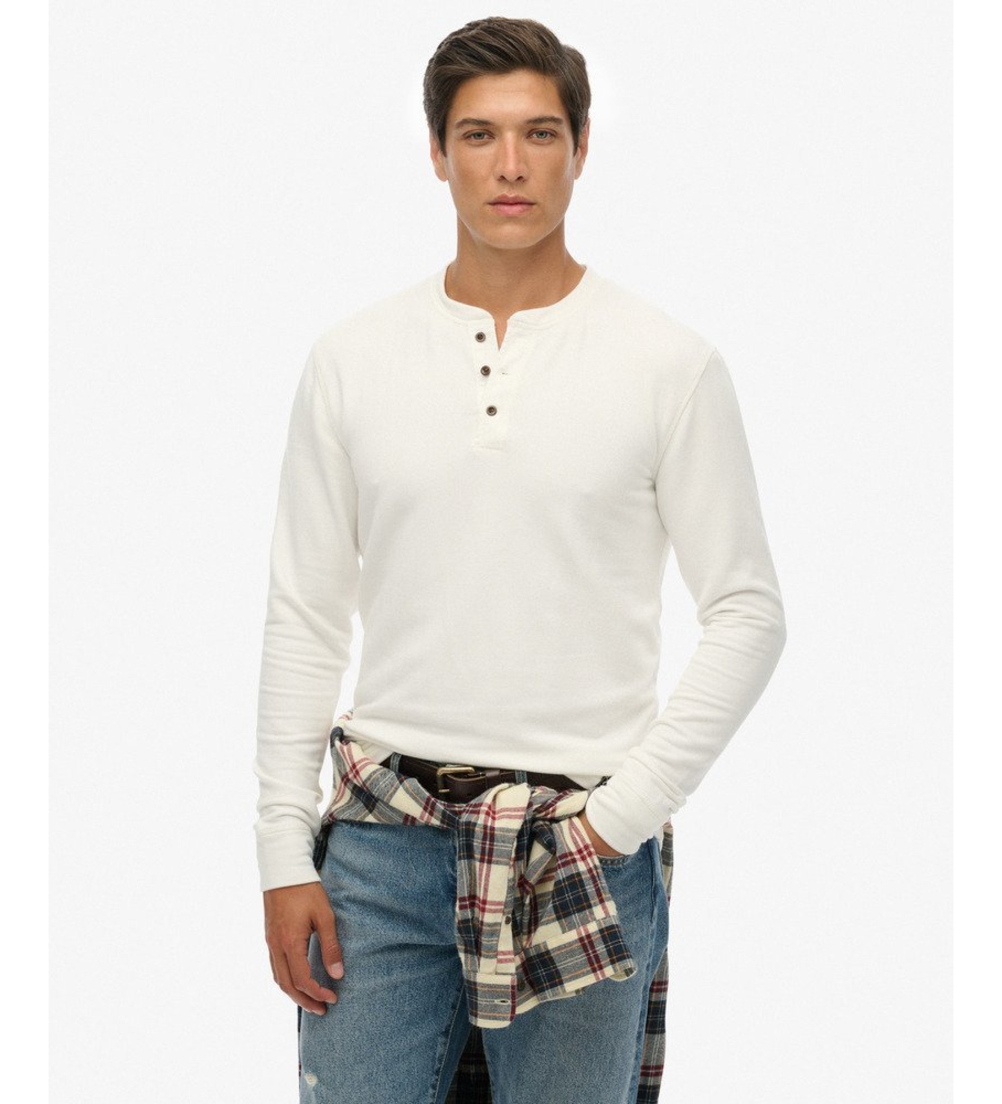 Superdry für Herren. M6010903A Merchant Store Großvater-T-Shirt beige (XL), Weiß, Lässig, Baumwolle, Langarm