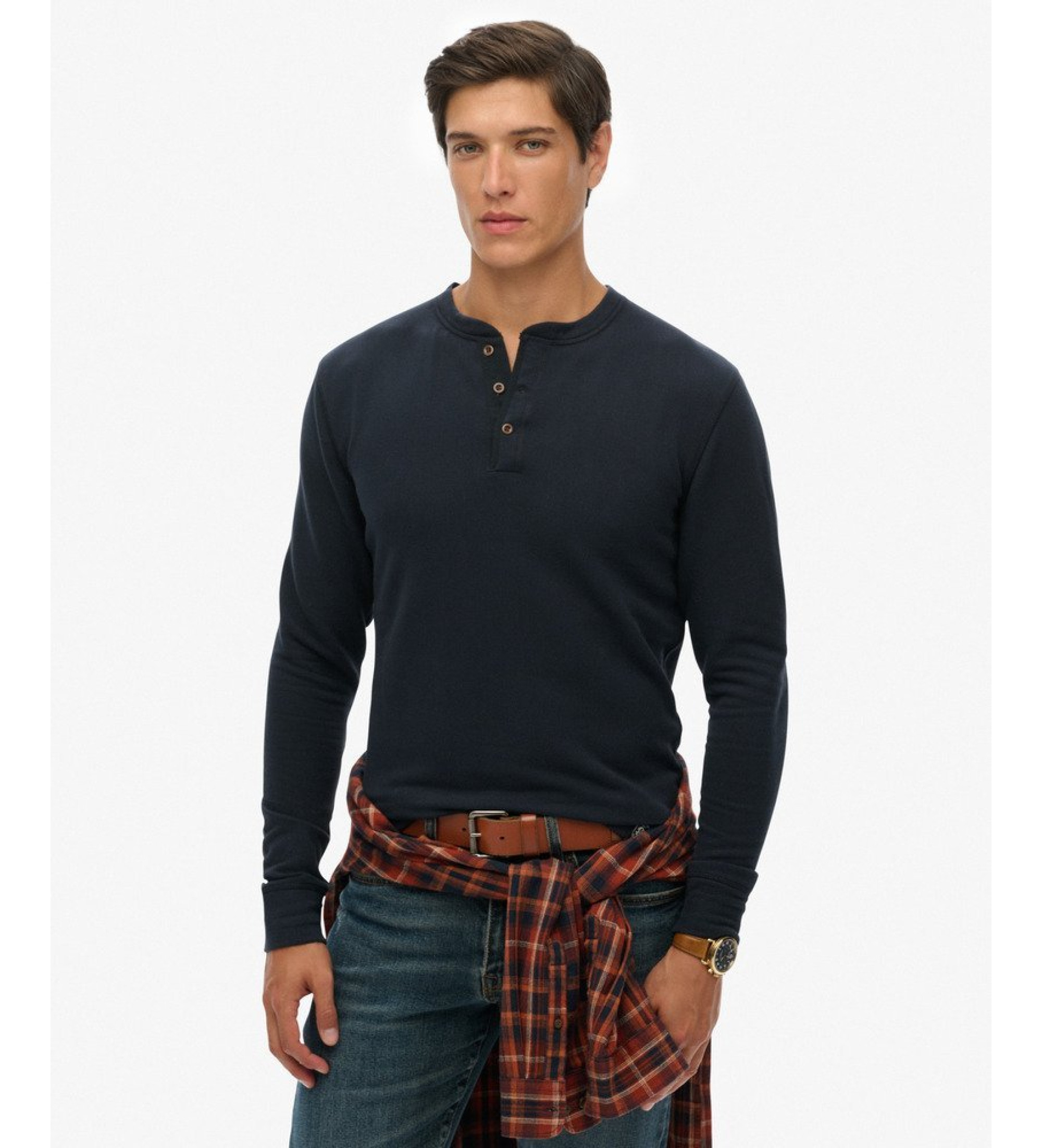 Superdry für Herren. M6010903A Merchant Store T-Shirt Großvater navy (S), Lässig, Baumwolle, Langarm, Marine