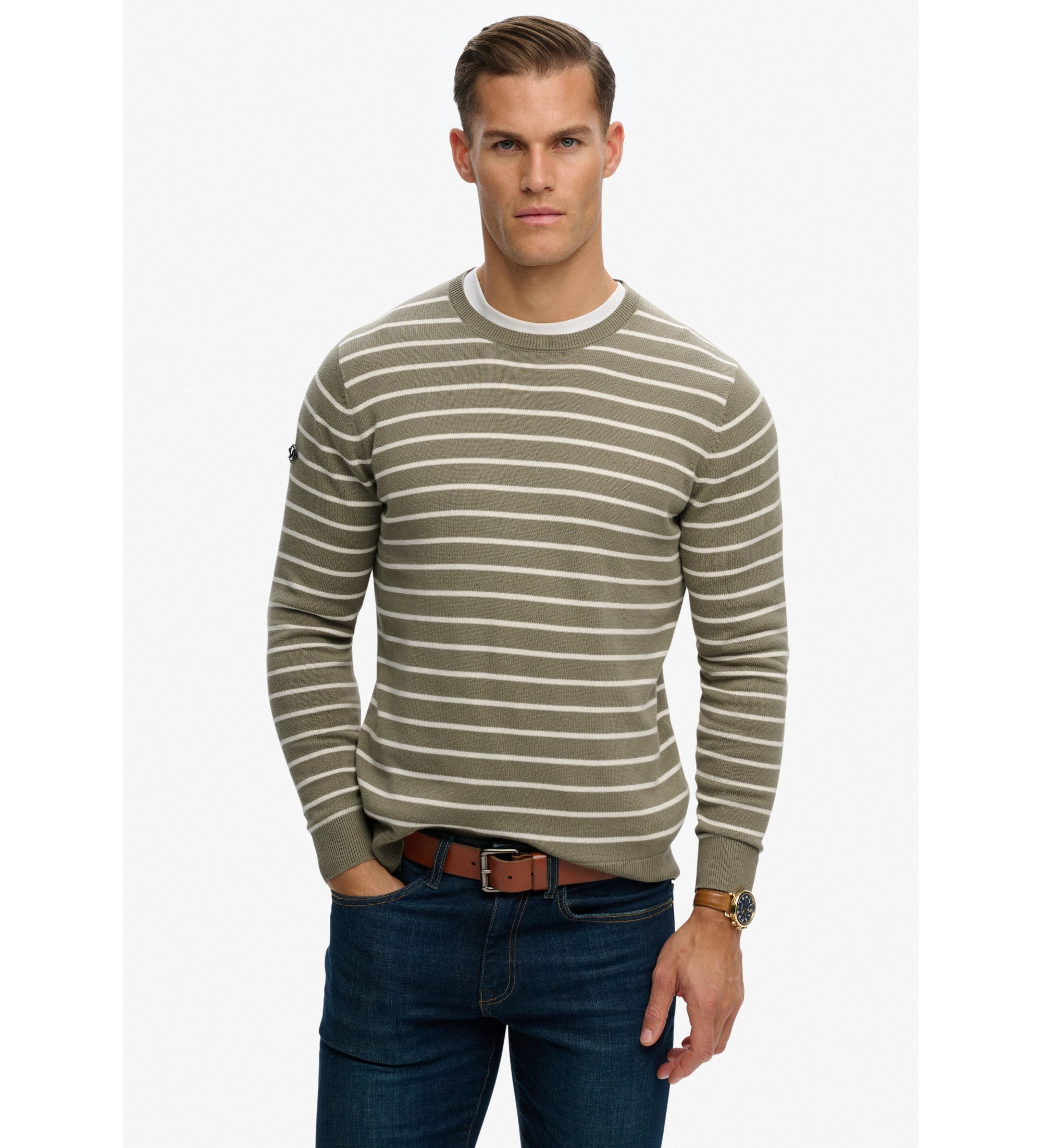 Superdry für Herren. M6110727A Bretonischer grüner Pullover von Merchant (S), Lässig, Baumwolle