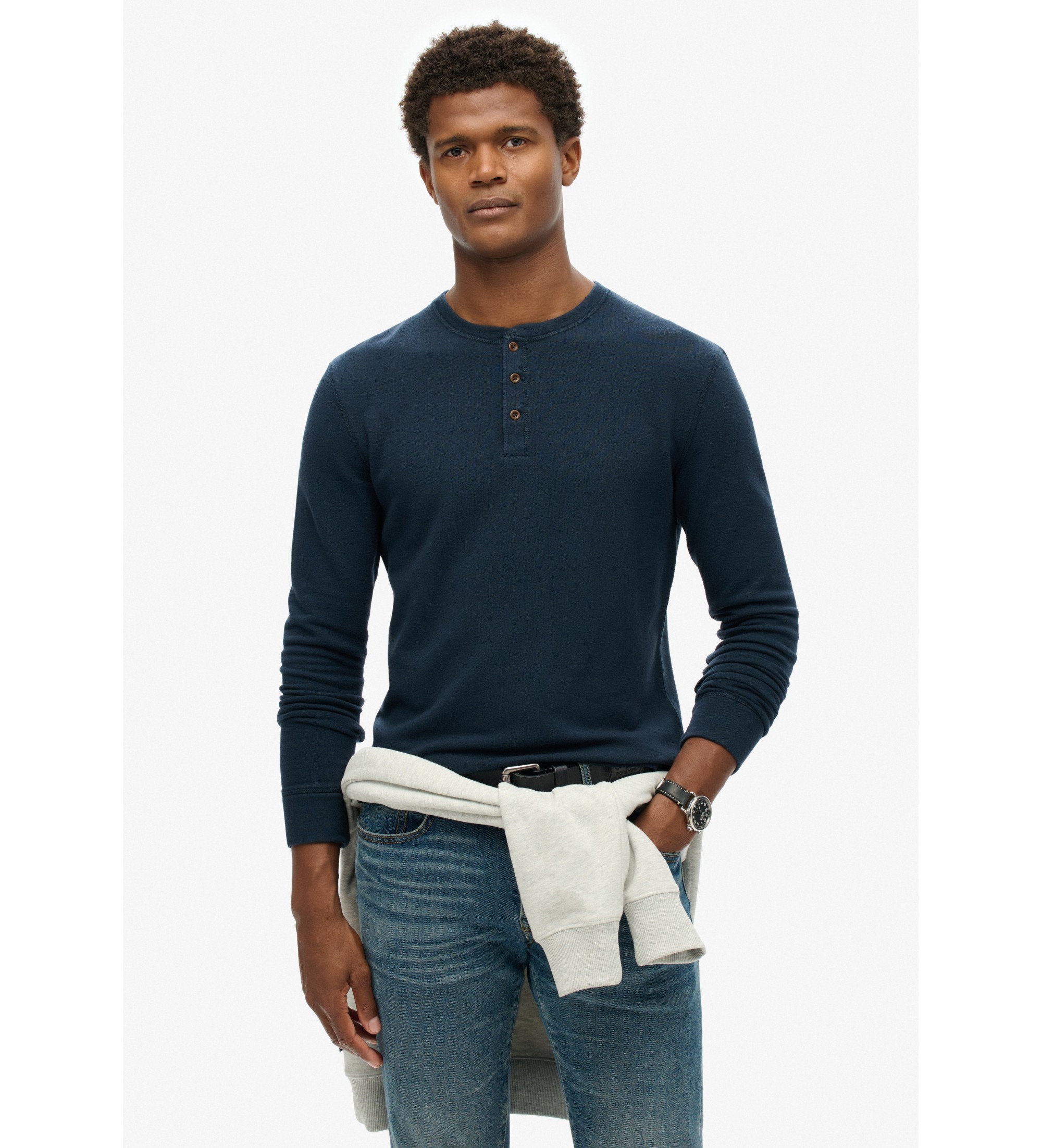 Superdryvoor mannen. M6010844A Winkel T-shirt marine (S), Casual, Katoen, Lange mouwen, Marineblauw