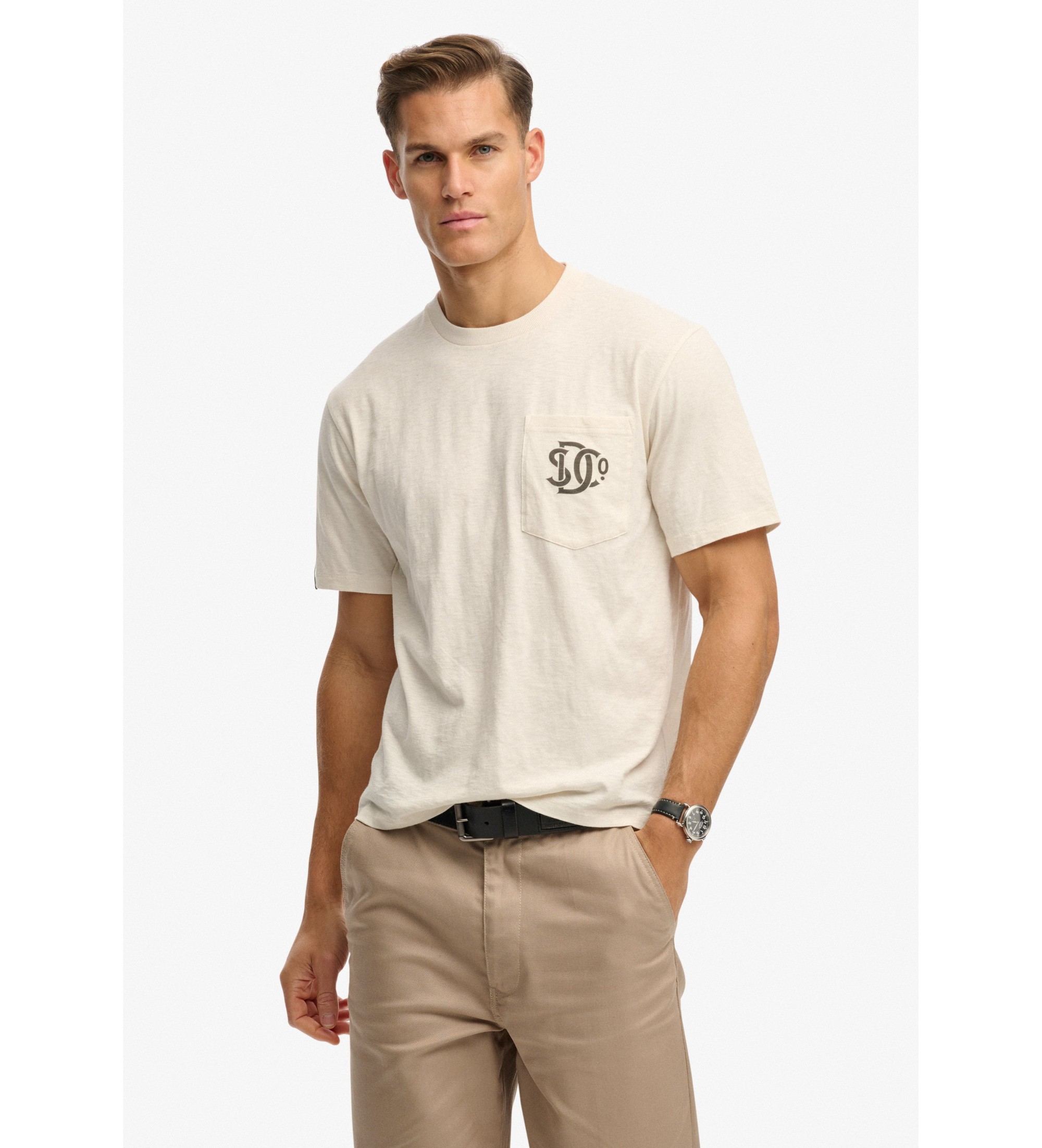 Superdry für Herren. M1012381A Merchant Grafik-Taschen-T-Shirt off-white (L), Weiß, Lässig, Baumwolle, Kurzarm
