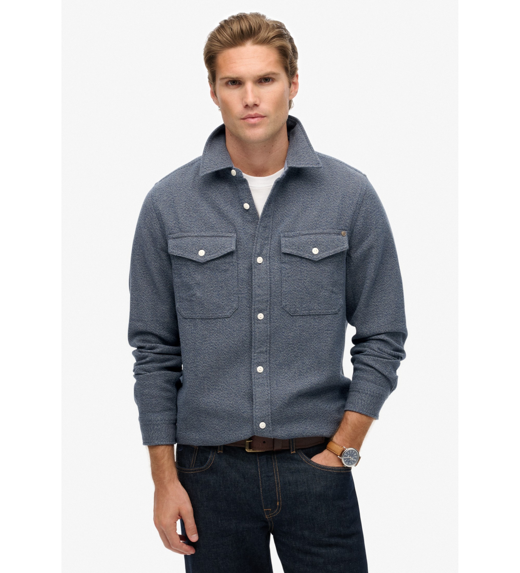 Superdry für Herren. M4011019A Merchant Heavy Flannel Hemd blau (M), Lässig, Baumwolle, Langarm