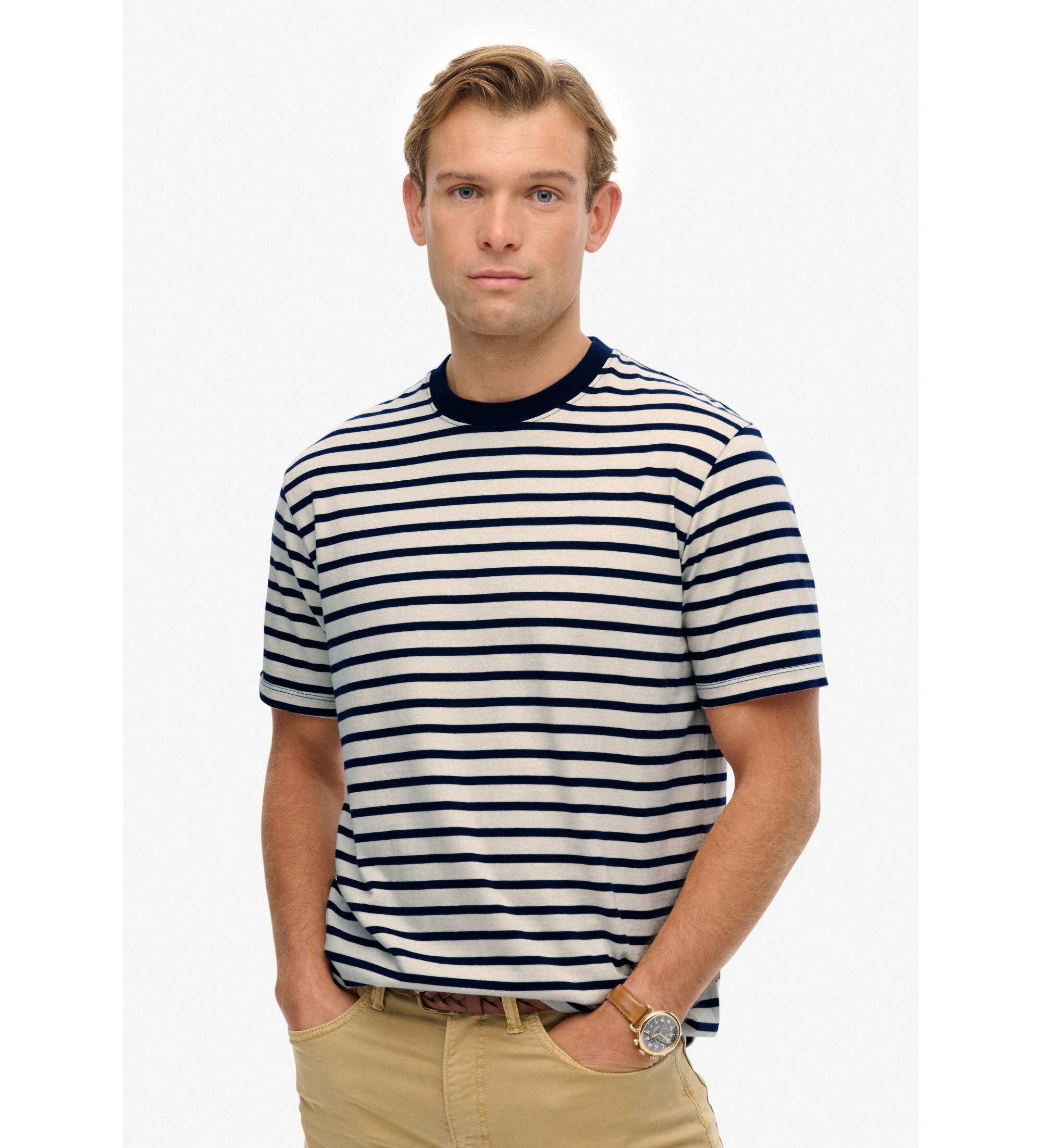 Superdry für Herren. M1012290A Merchant Stripe T-shirt weiß, marineblau (M), Lässig, Baumwolle, Kurzarm