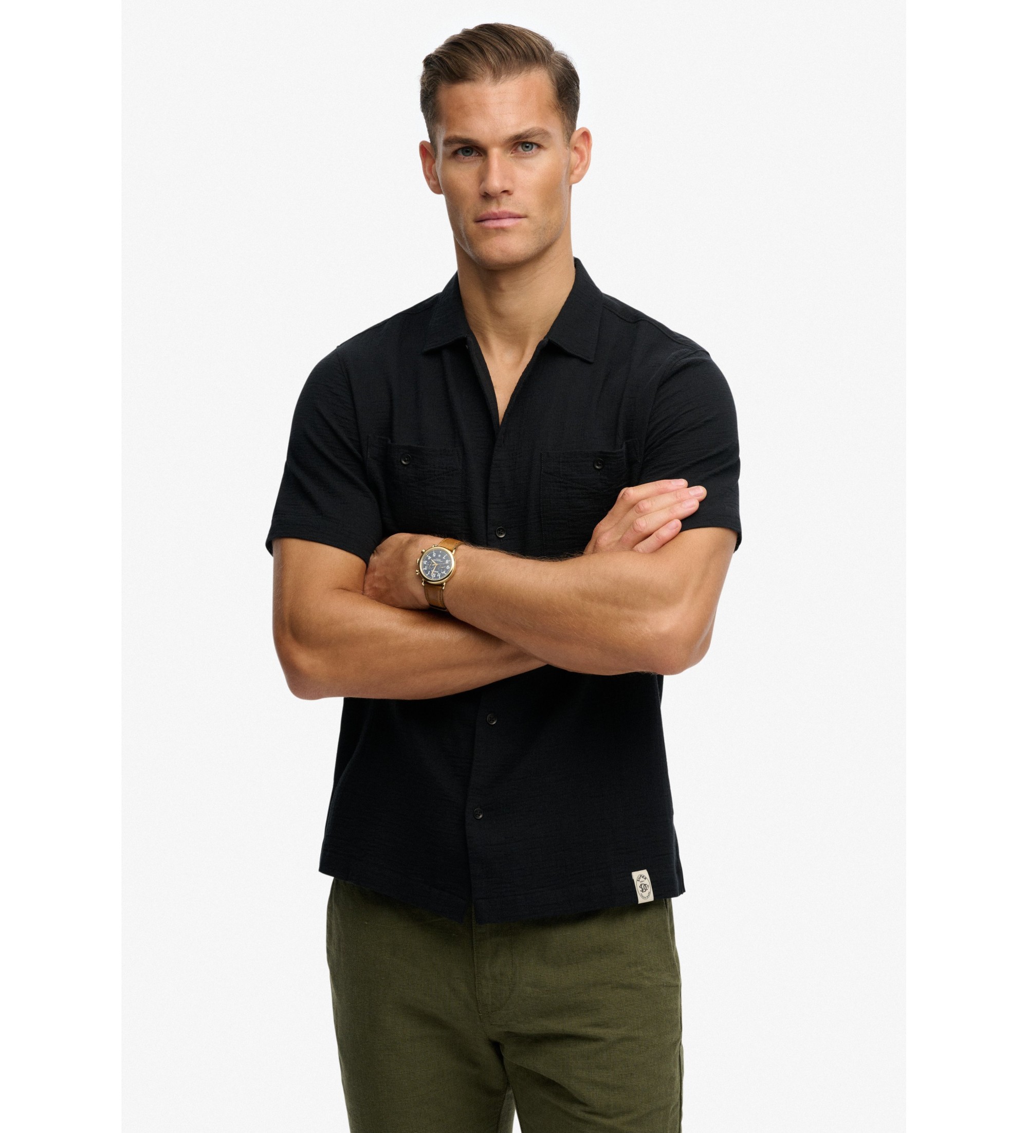 Superdry für Herren. M4011123A Merchant Textured Shirt schwarz (M), Lässig, Baumwolle, Kurzarm