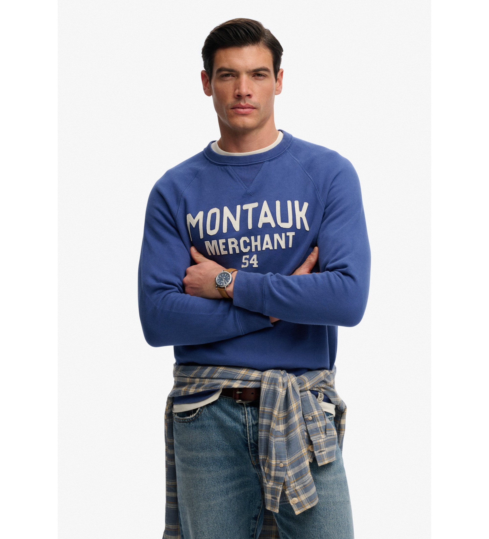 Superdry für Herren. M2014473A Blaues Vintage Merchant Sweatshirt (L), Lässig, Baumwolle