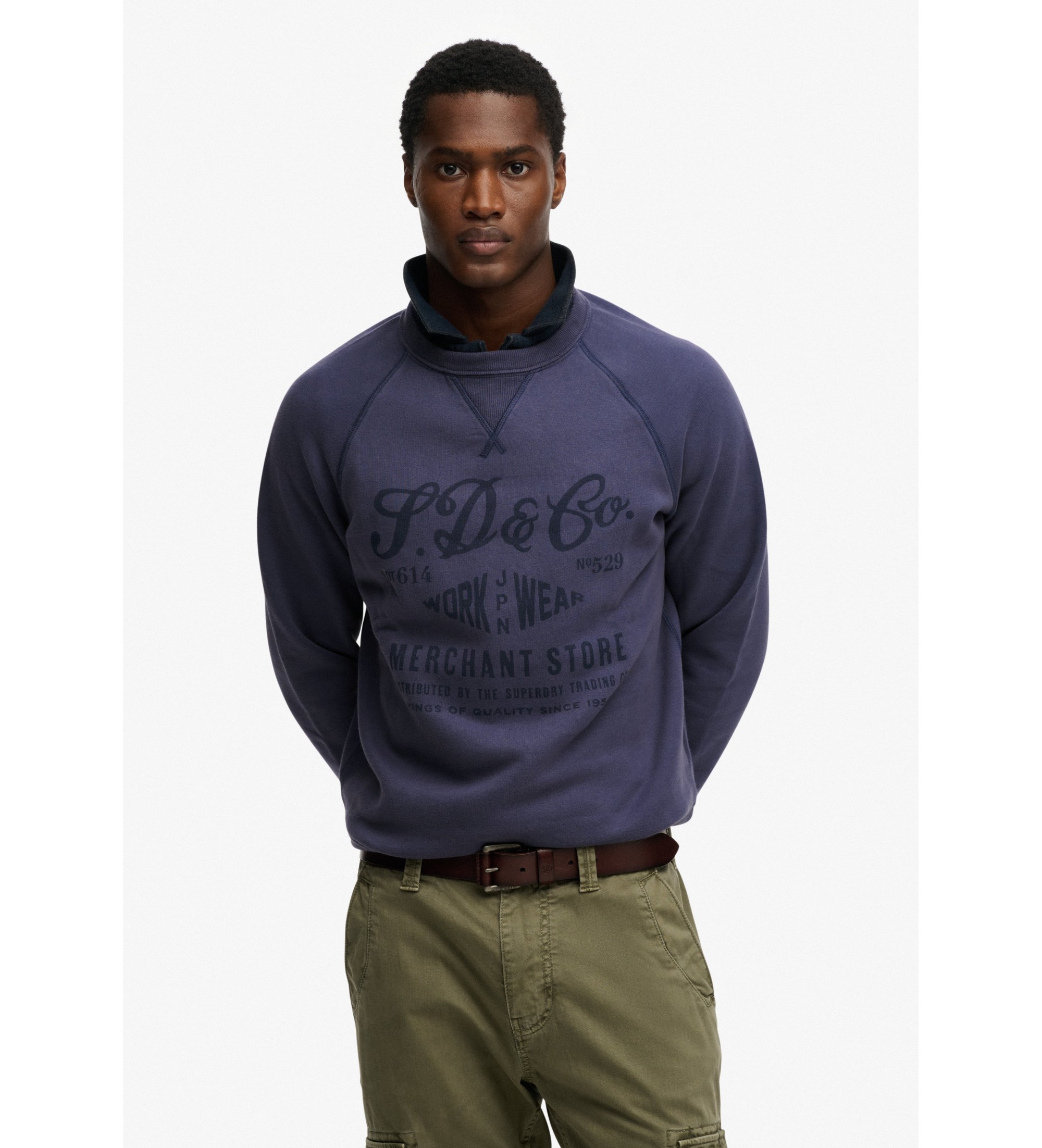Superdry für Herren. M2014474A Merchant Vintage Print navy Sweatshirt (S), Lässig, Baumwolle, Marine