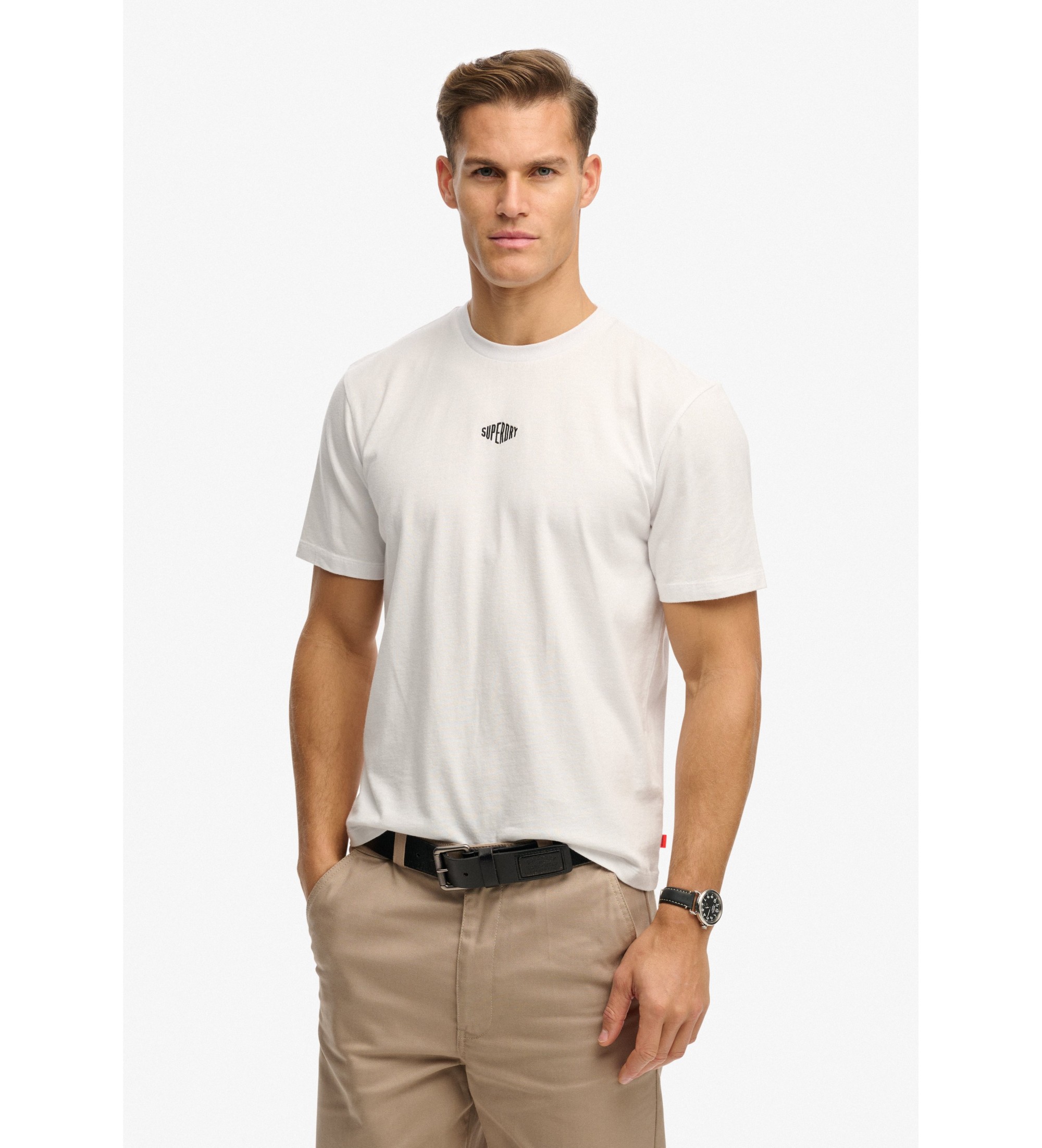 Superdryvoor mannen. M1012366A Micro Logo T-shirt wit (M), Casual, Katoen, Korte mouwen