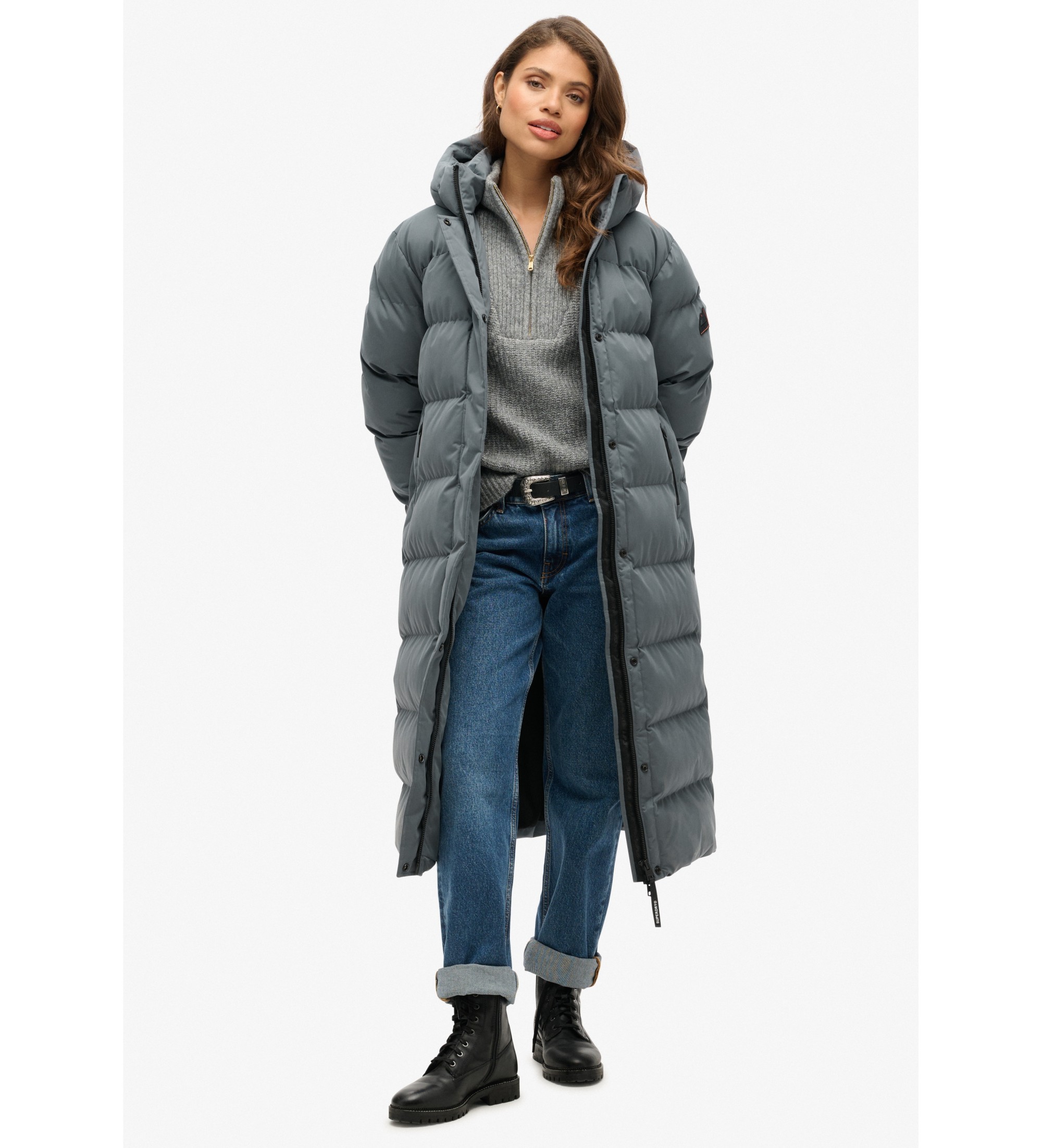 Superdry für Damen. W5011738A Langlebiger grauer Mantel aus Mikrofaser (XS), Lässig, Recyceltes Polyester, Nachhaltig