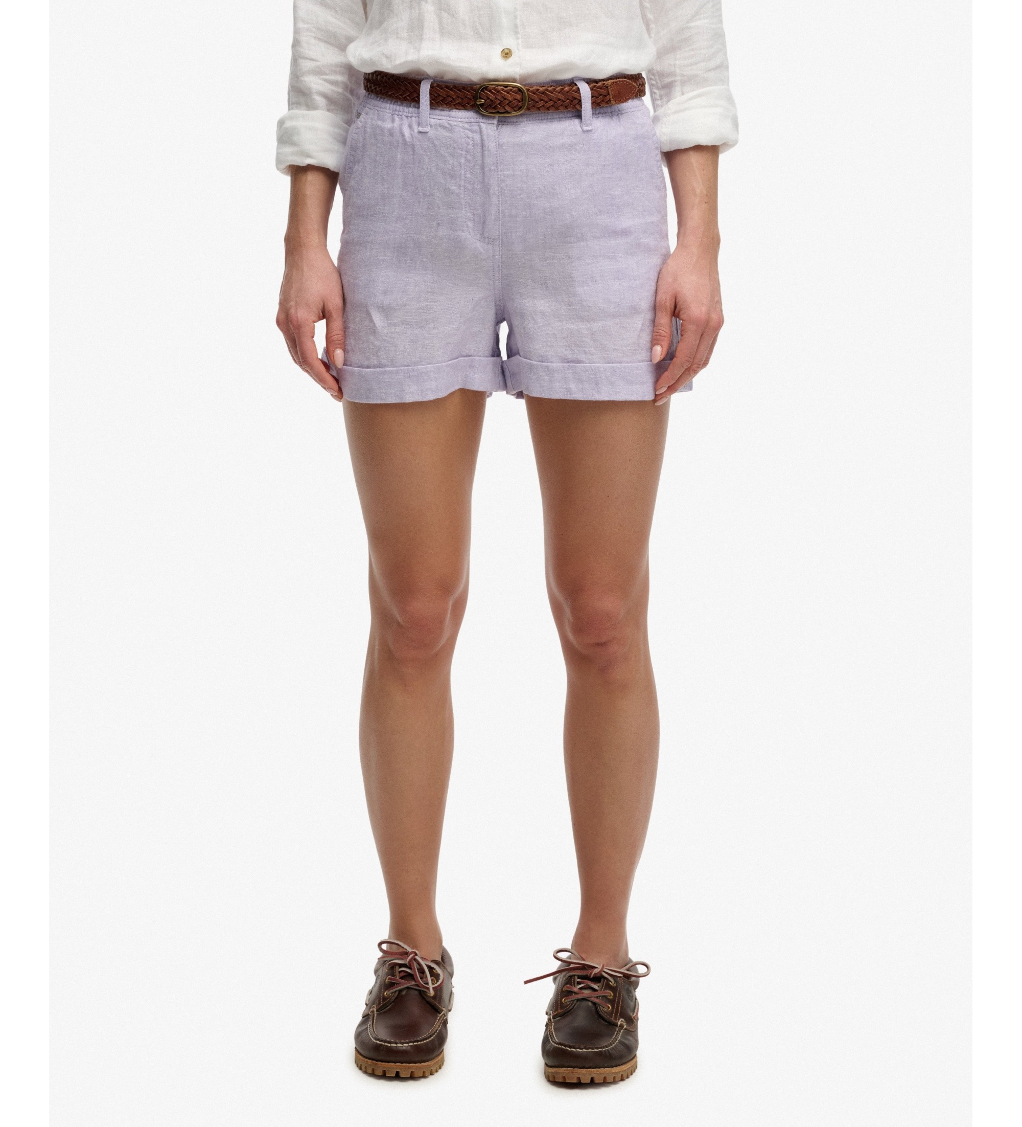 Superdry für Damen. W7110496A Shorts Mid Rise Leinen lila (24), Lässig, Flieder