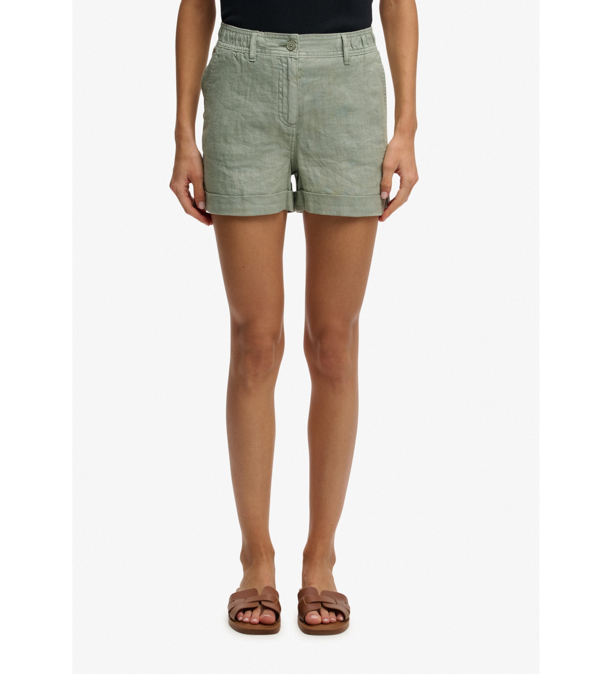 Superdry für Damen. W7110496A Shorts Mid Rise Leinen grün (28), Lässig