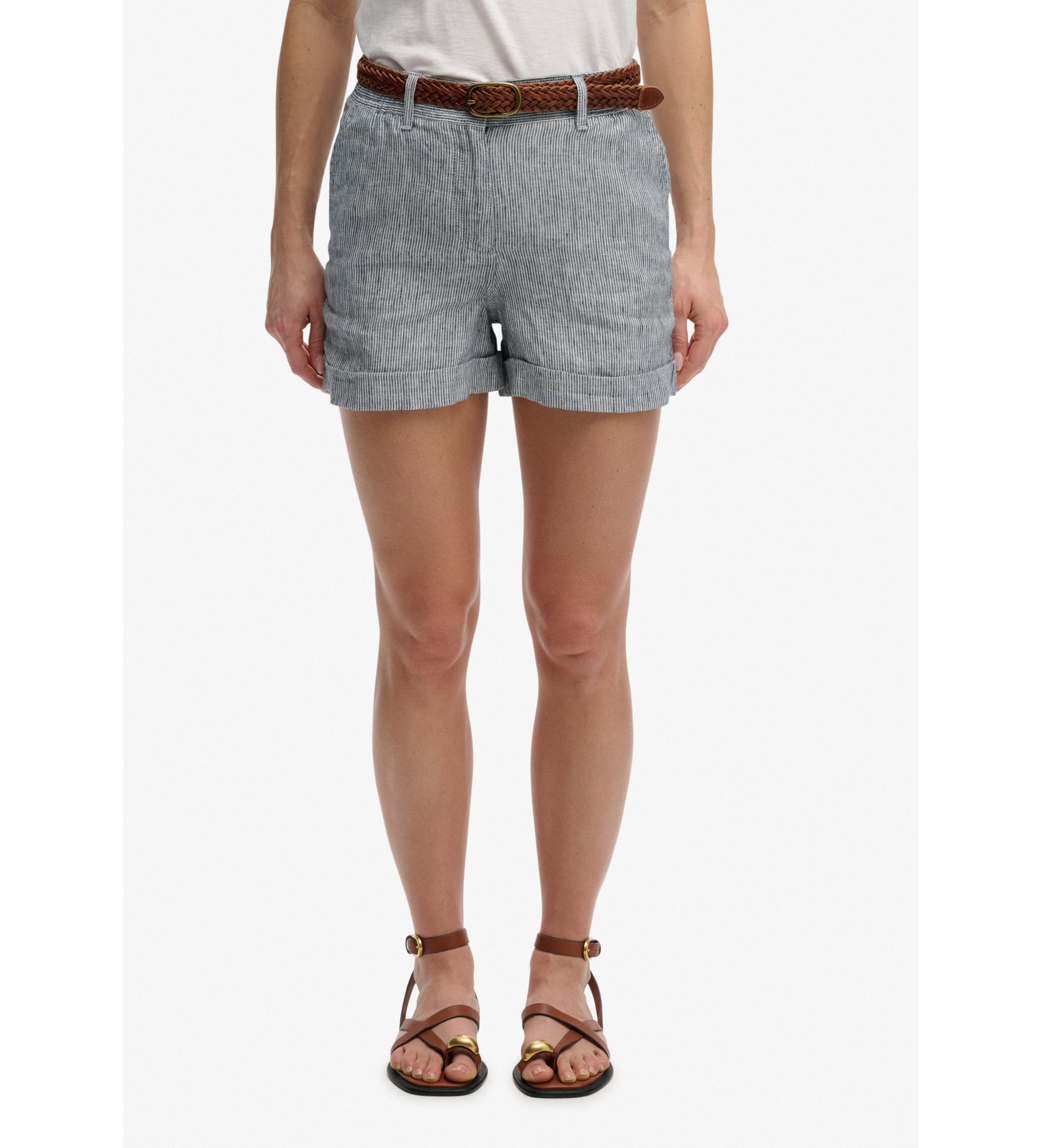 Superdry für Damen. W7110496A Shorts Mid Rise Leinen blau (30), Lässig