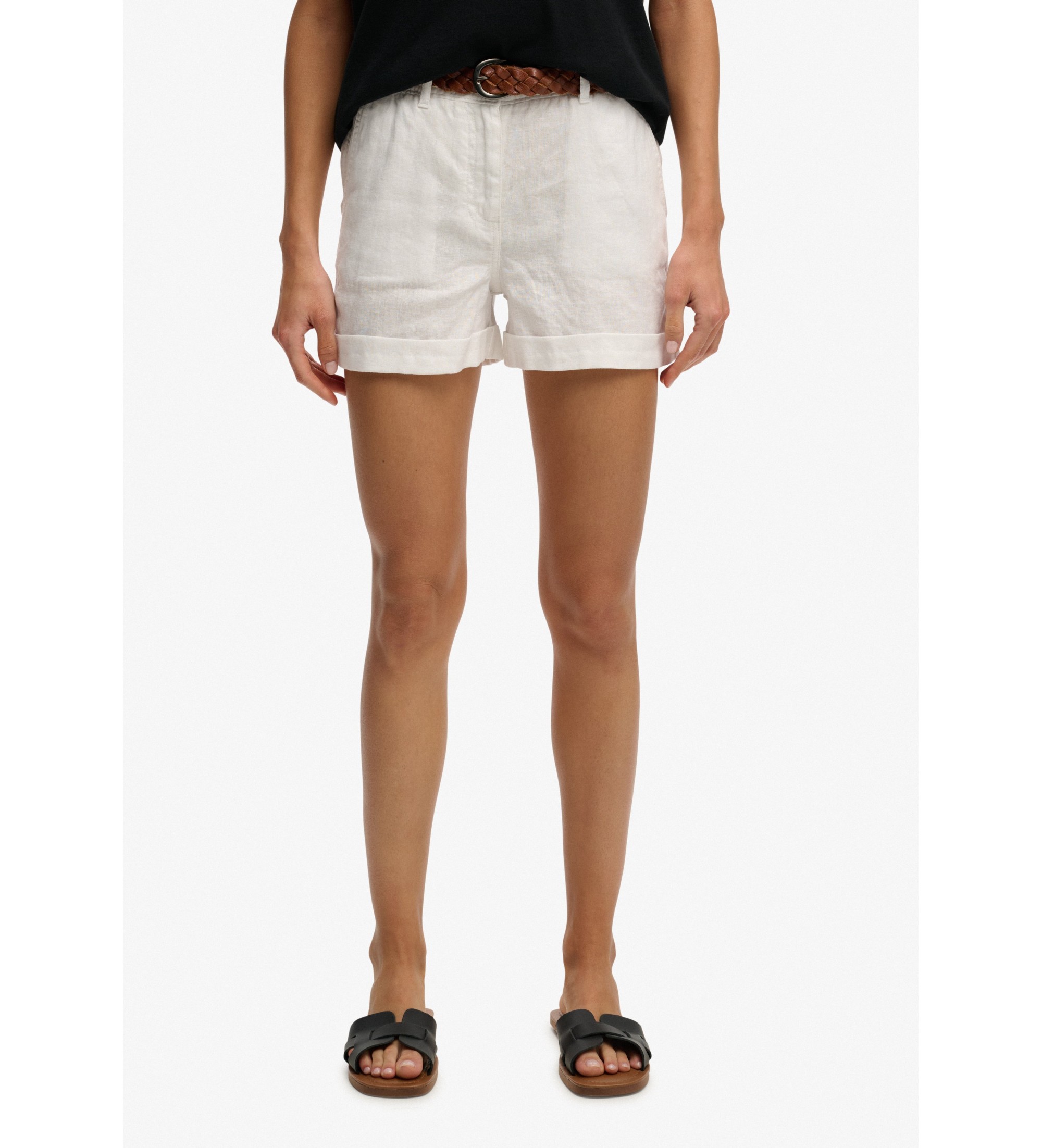 Superdry für Damen. W7110496A Shorts Mid Rise Leinen weiß (24), Lässig